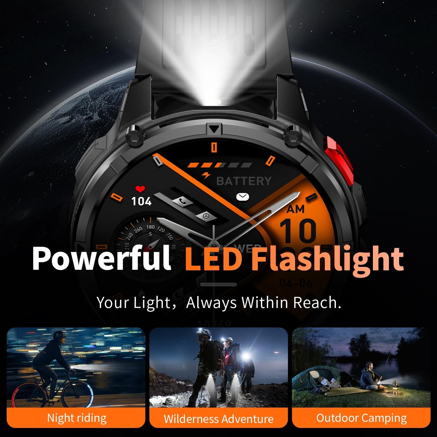 Men’s Military Smart Watch – Fitness Tracker, Waterproof, 100+ Sports Modes, Hea