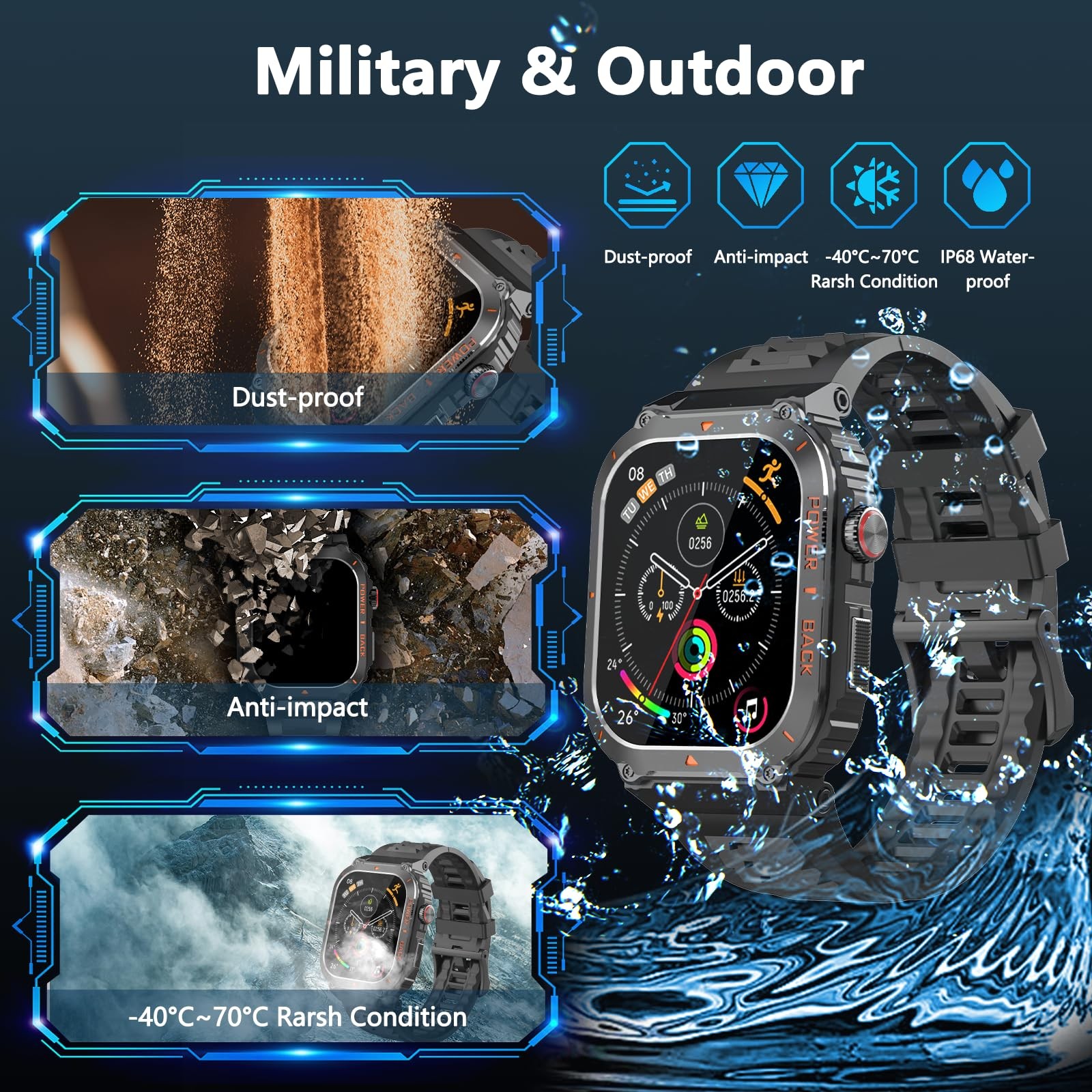 for Men, Military GPS Smartwatches with /Text, Monitor(Heart Rate/SpO2/Sleep)…