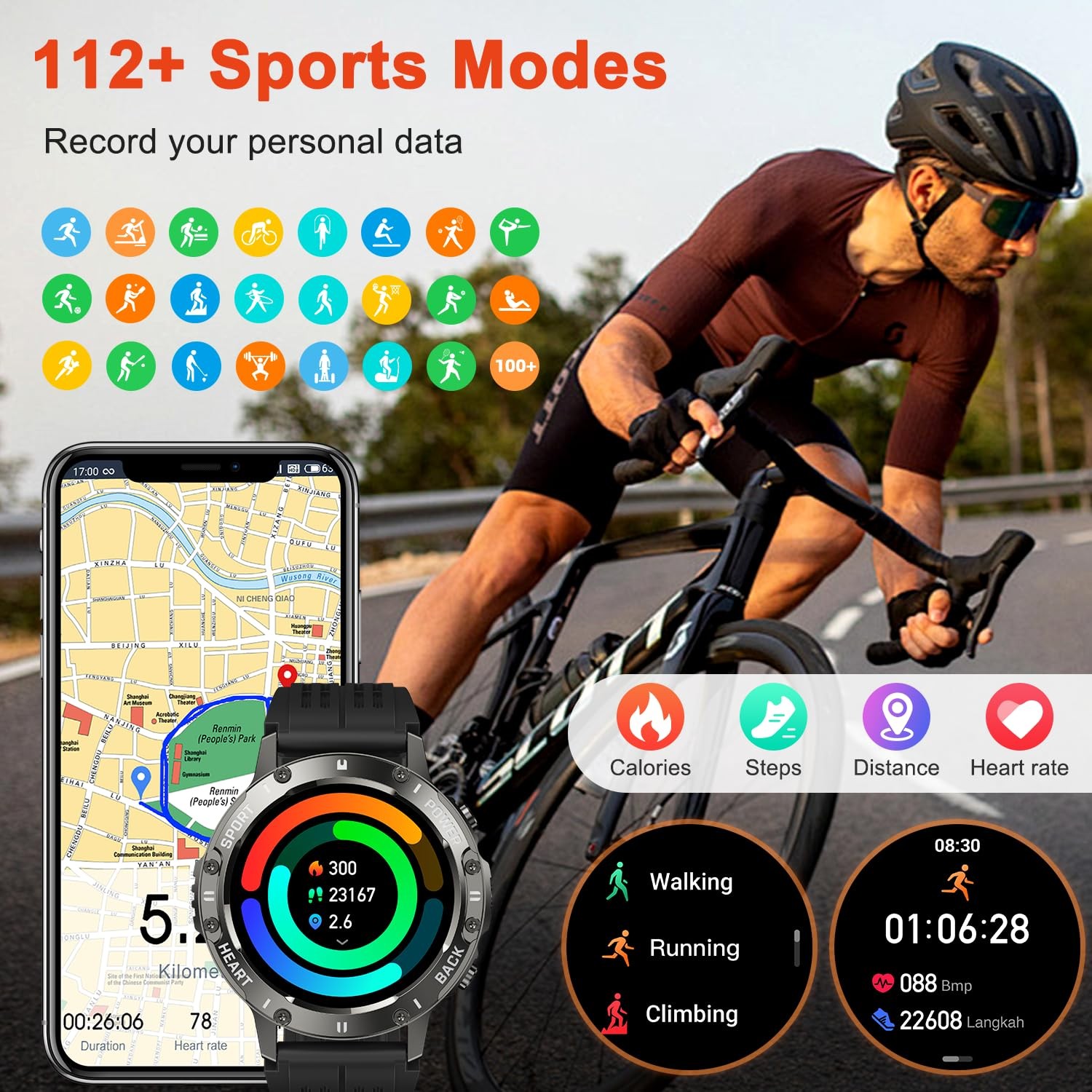 Smart Watch for Men Fitness Tracker: Bluetooth Waterproof 1.39 inches, Black