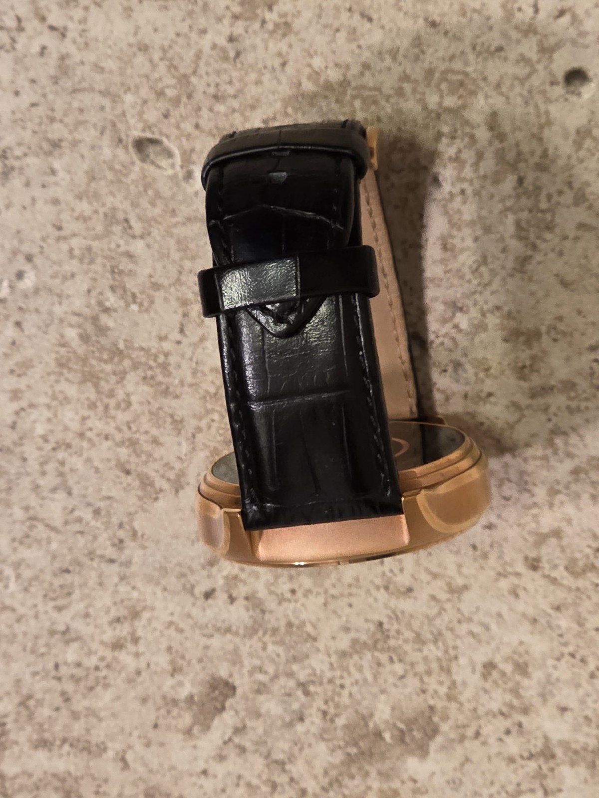 Olio One Men’s Black Leather Strap 18K Rose Gold Clad Smartwatch *UNTESTED*READ