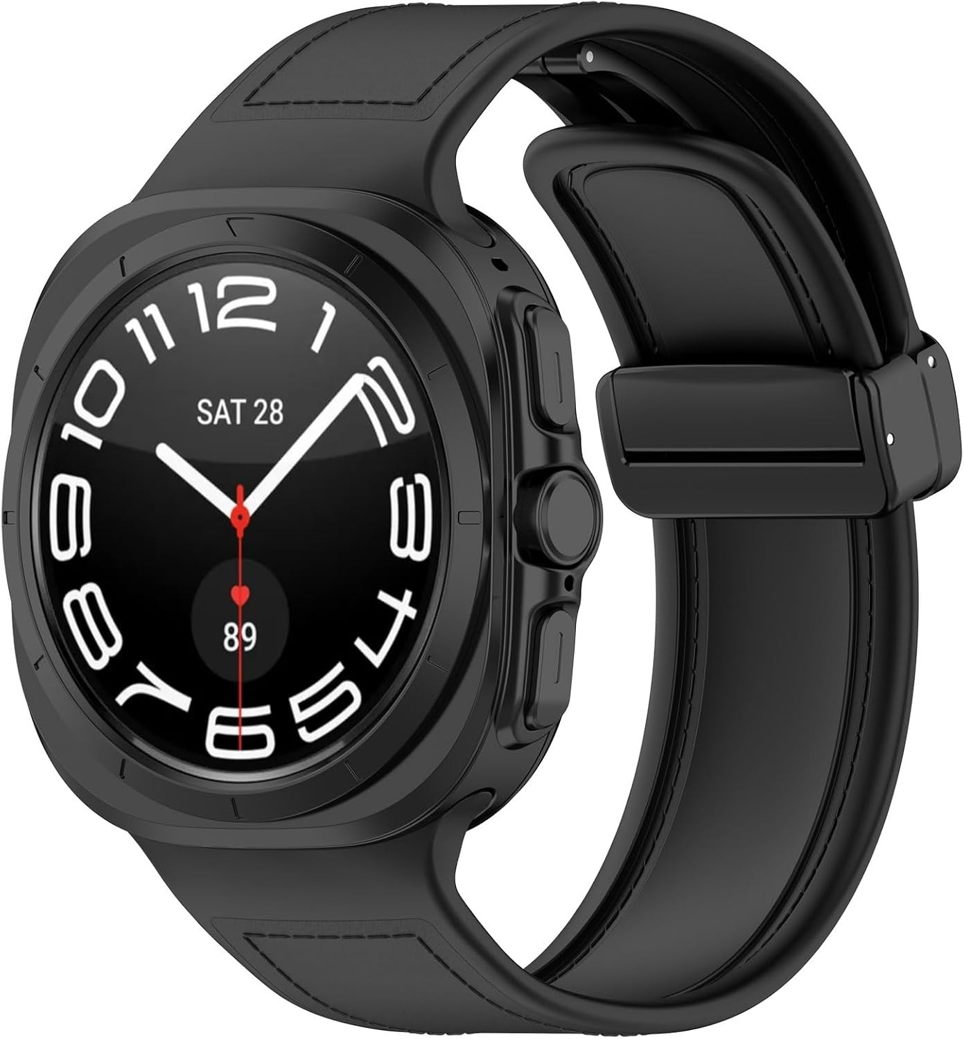 Silicone Leather Band for Samsung Galaxy Watch Ultra 2 47mm Smartwatch – Black