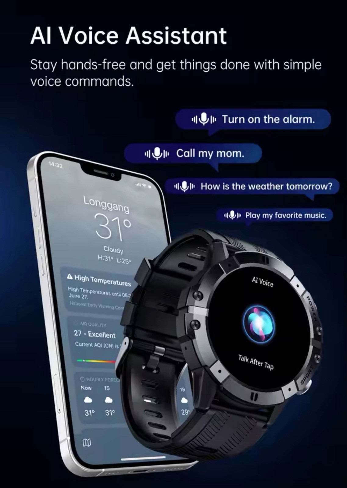 C29 Smartwatch 1.52-Inch 1ATM Waterproof Sport Watch for Men 410Mah Battery