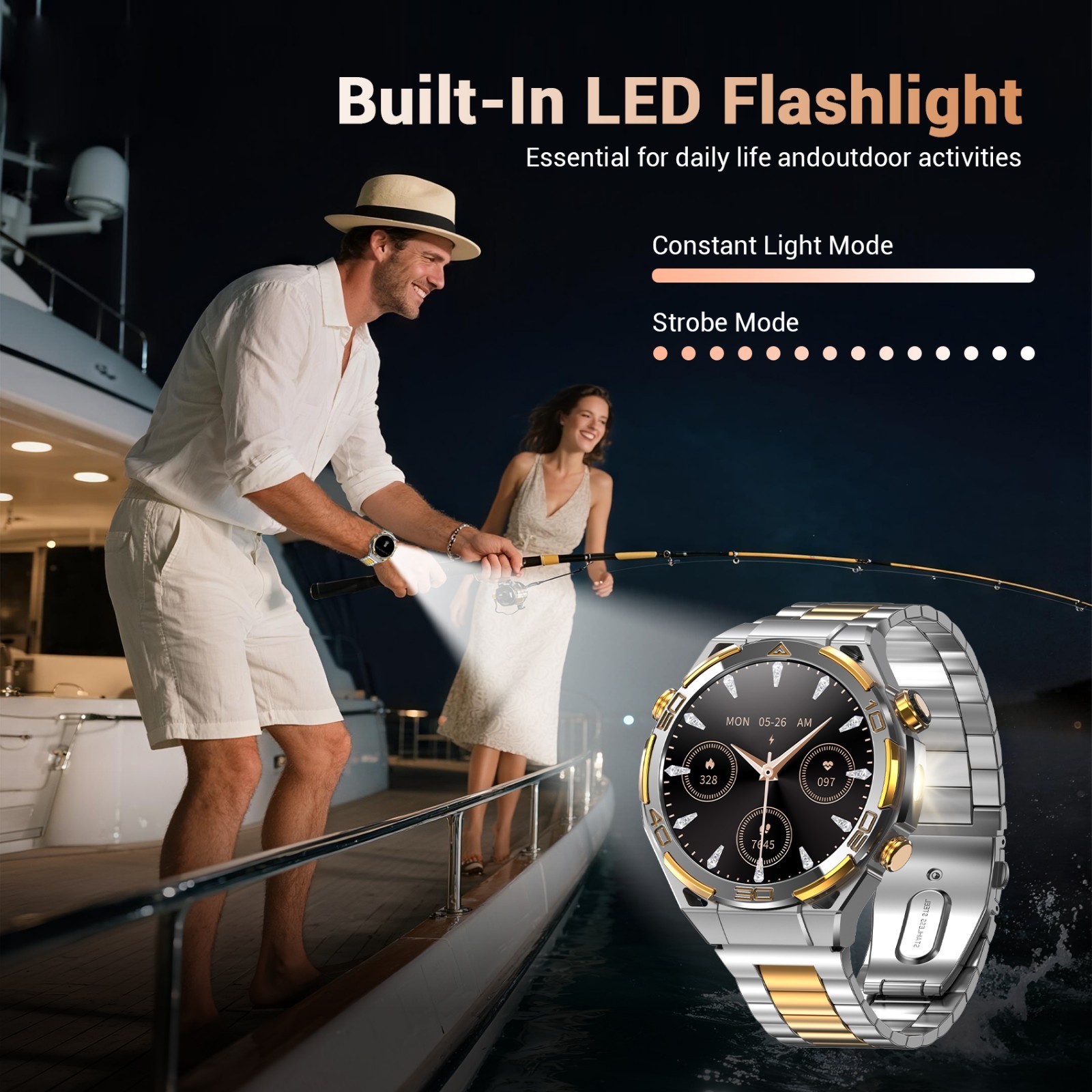 14K Gold Luxury Smart Watch Men with ChatGPT 1.43″ AMOLED Built-in GPS Flashligh