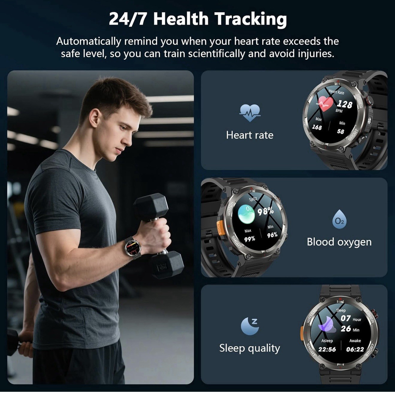 Military Smart Watch Outdoor Sports W50 Pro Fitness Tracker for Men Women