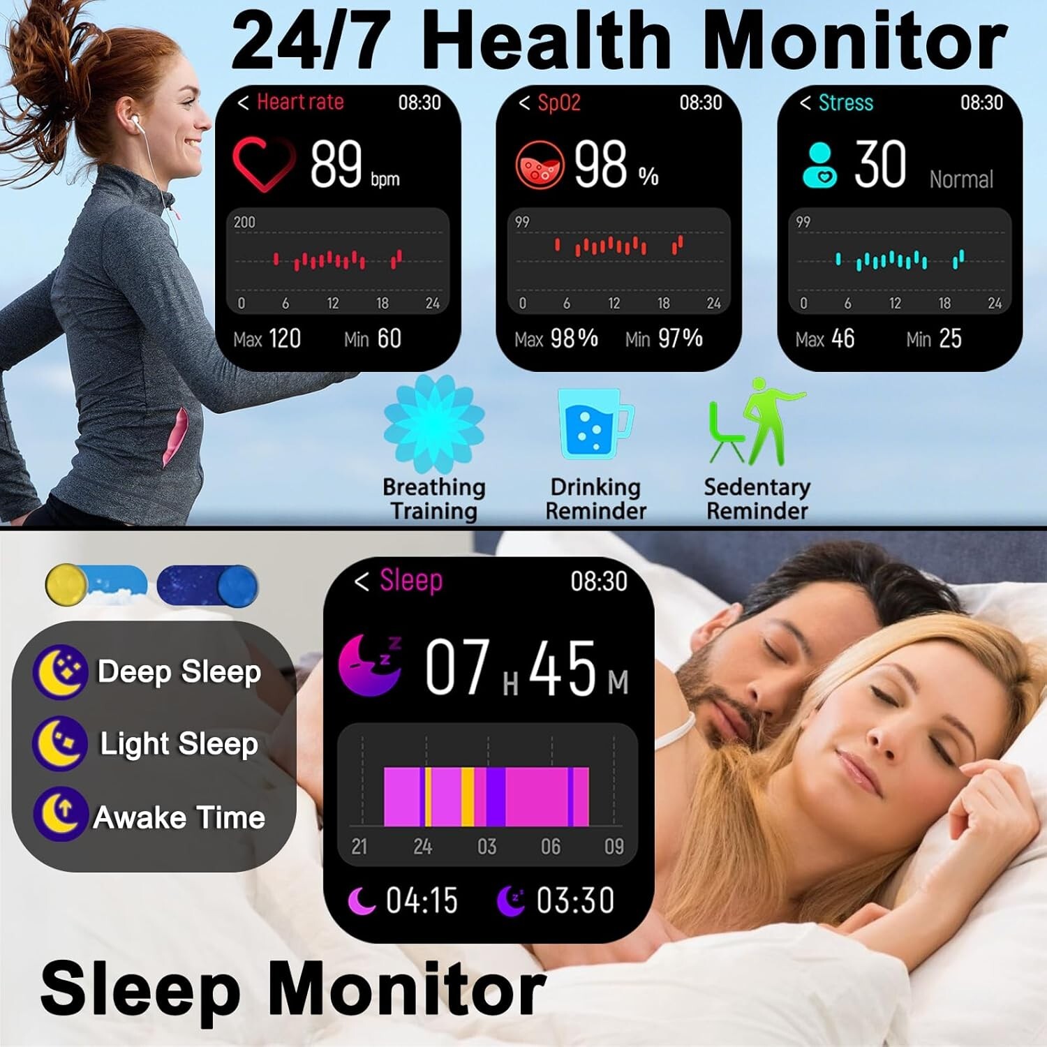 Smart Watch with 2.01″ HD Display Bluetooth IP68 Waterproof for Android & iPhone