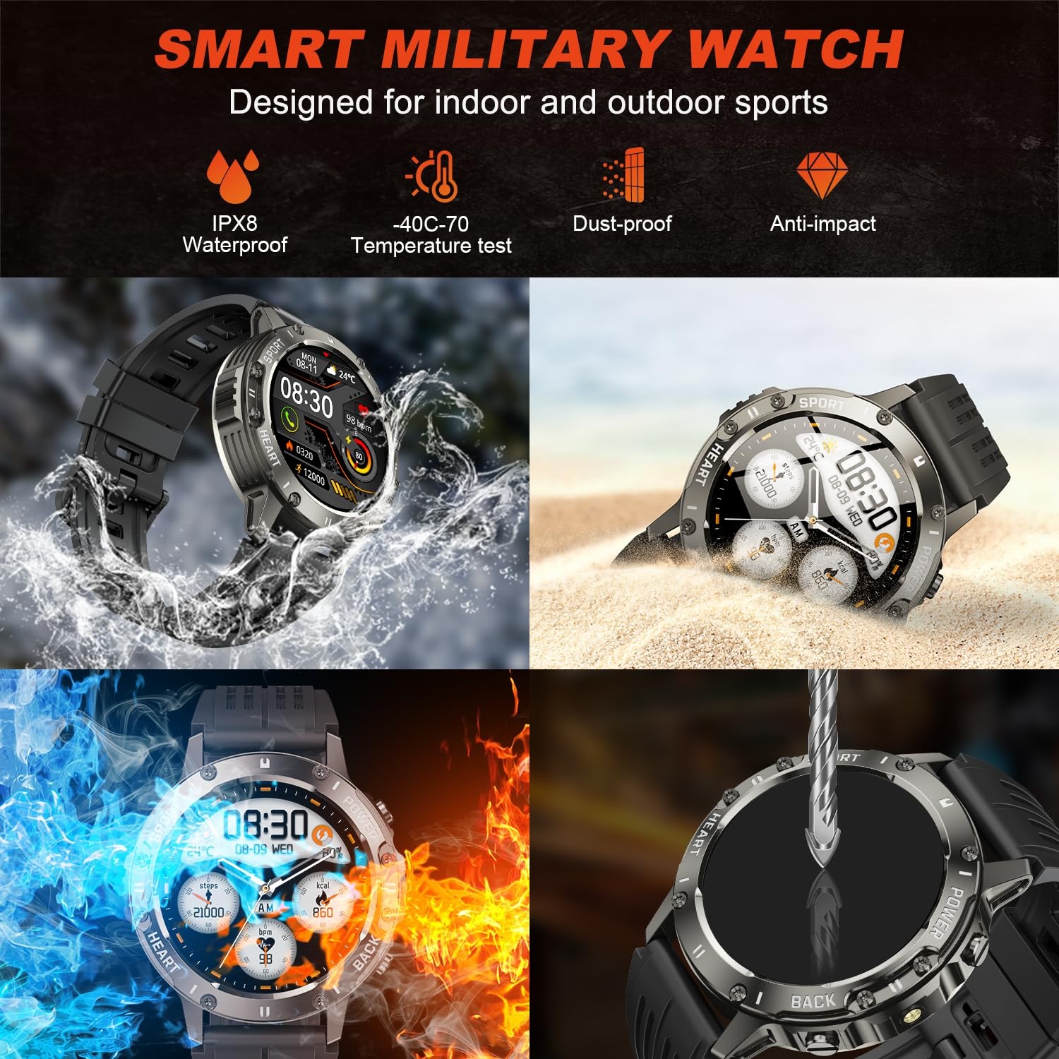 Smart Watch for Men Fitness Tracker: Bluetooth Waterproof 1.39 inches, Black