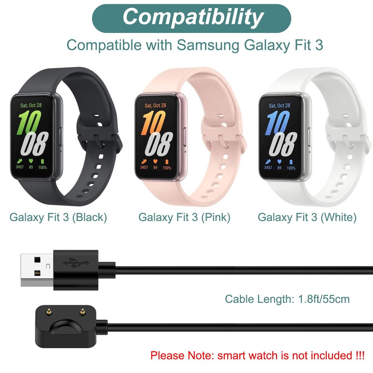 Charger for Galaxy Fit 3 SM-R390 Fitness Watch 1.8ft Replacement USB Cable Cord