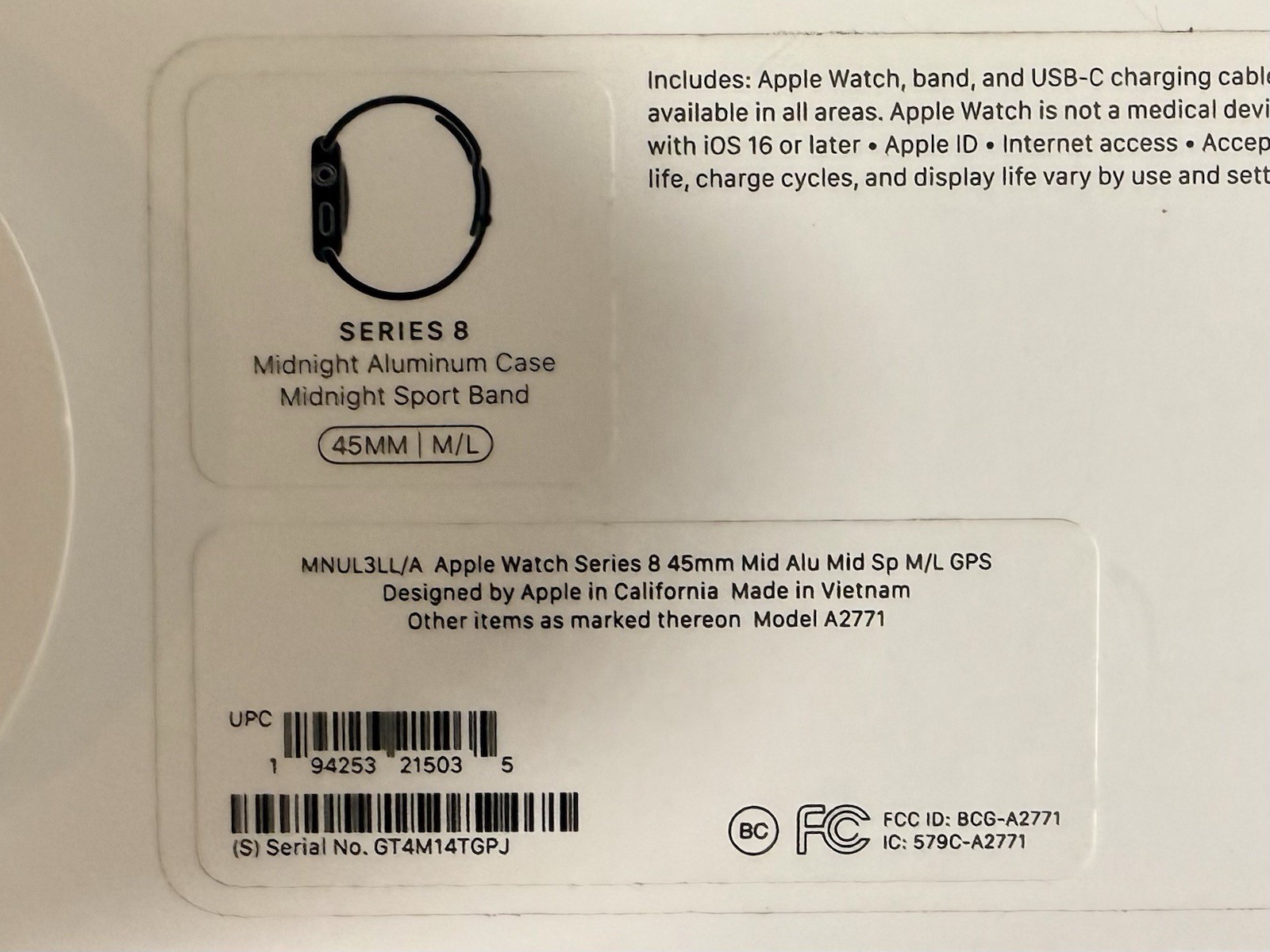 Apple Watch Series 8 45mm Midnight Aluminum Case with Sport Band, M/L (GPS)…