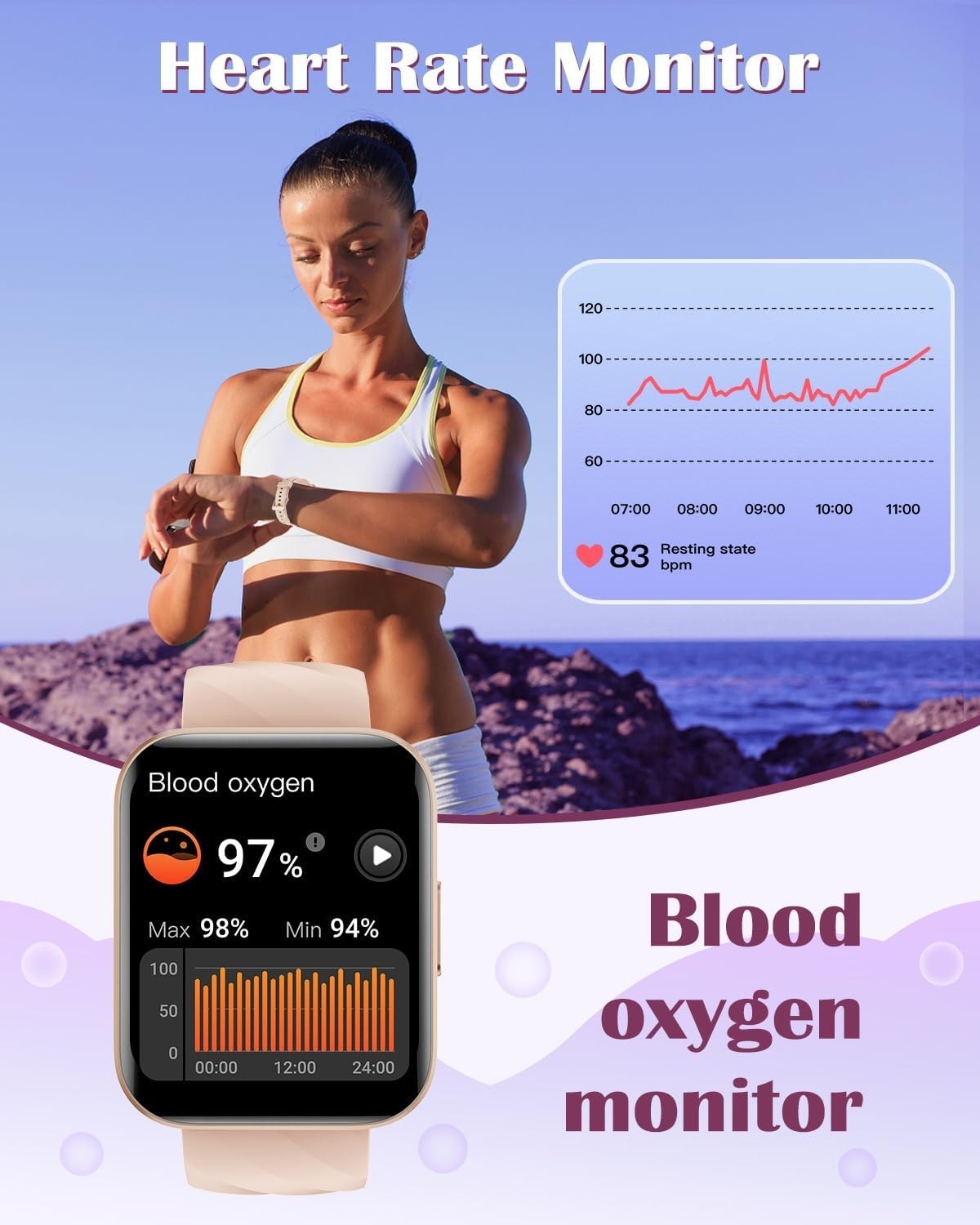Smart Watch Women Men Touch Screen Heart Rate Waterproof Fitness Tracker