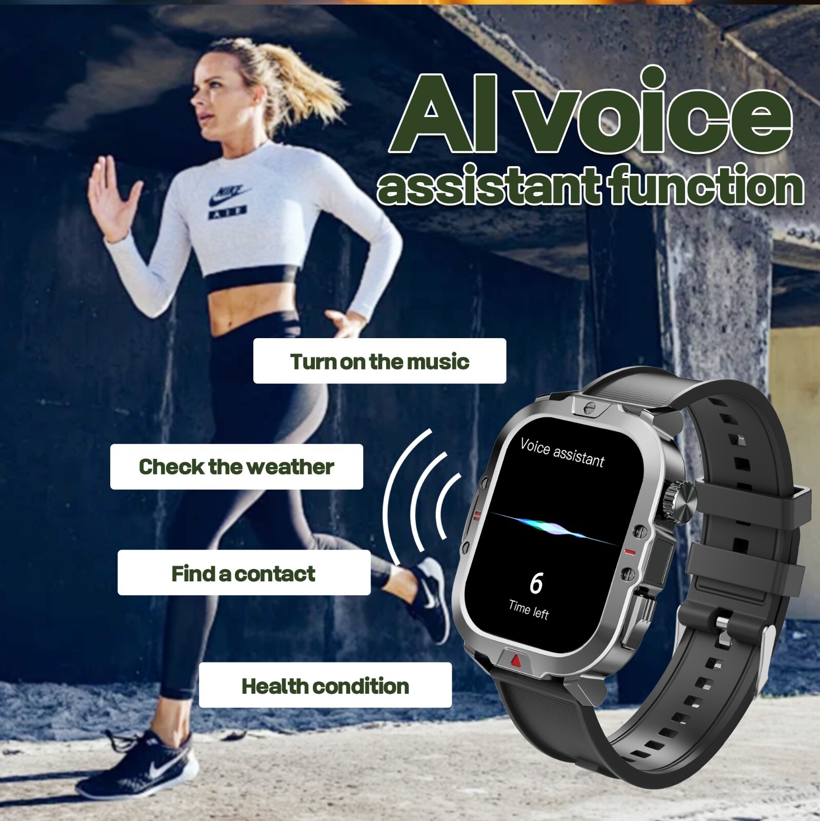 🔥Smart Watch Men with 2.01″ HD Screen Heart Rate LED Flashlight 3ATM Waterproof