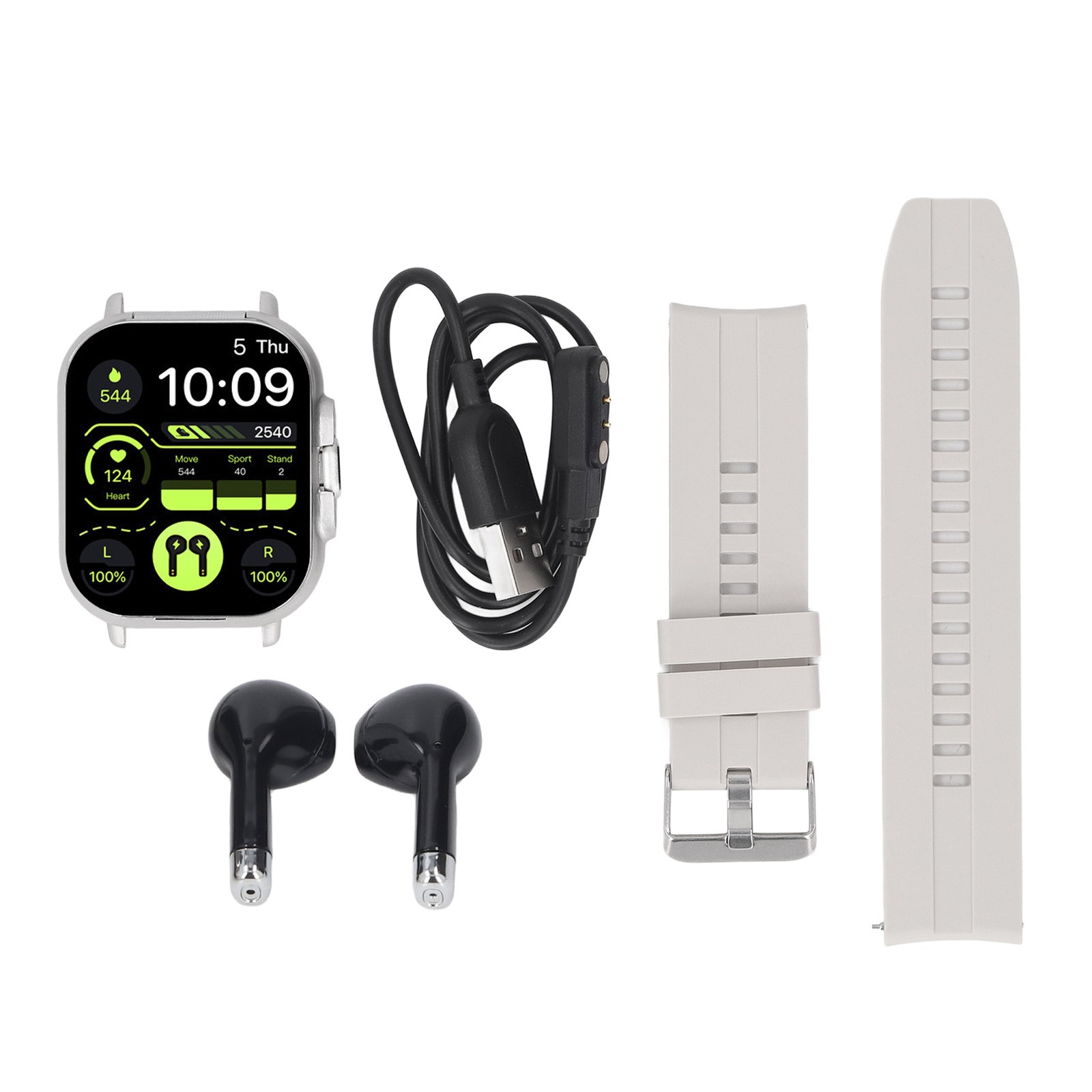 2 In 1 Smart Watch With Earbuds 2.01 Inch HD Touch Screen Bluetooth Call Fi XYJM