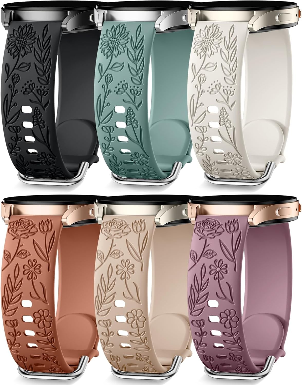 6 Pack Flower Engraved Bands for Samsung Galaxy Watch 40mm 44mm – Stylish Straps
