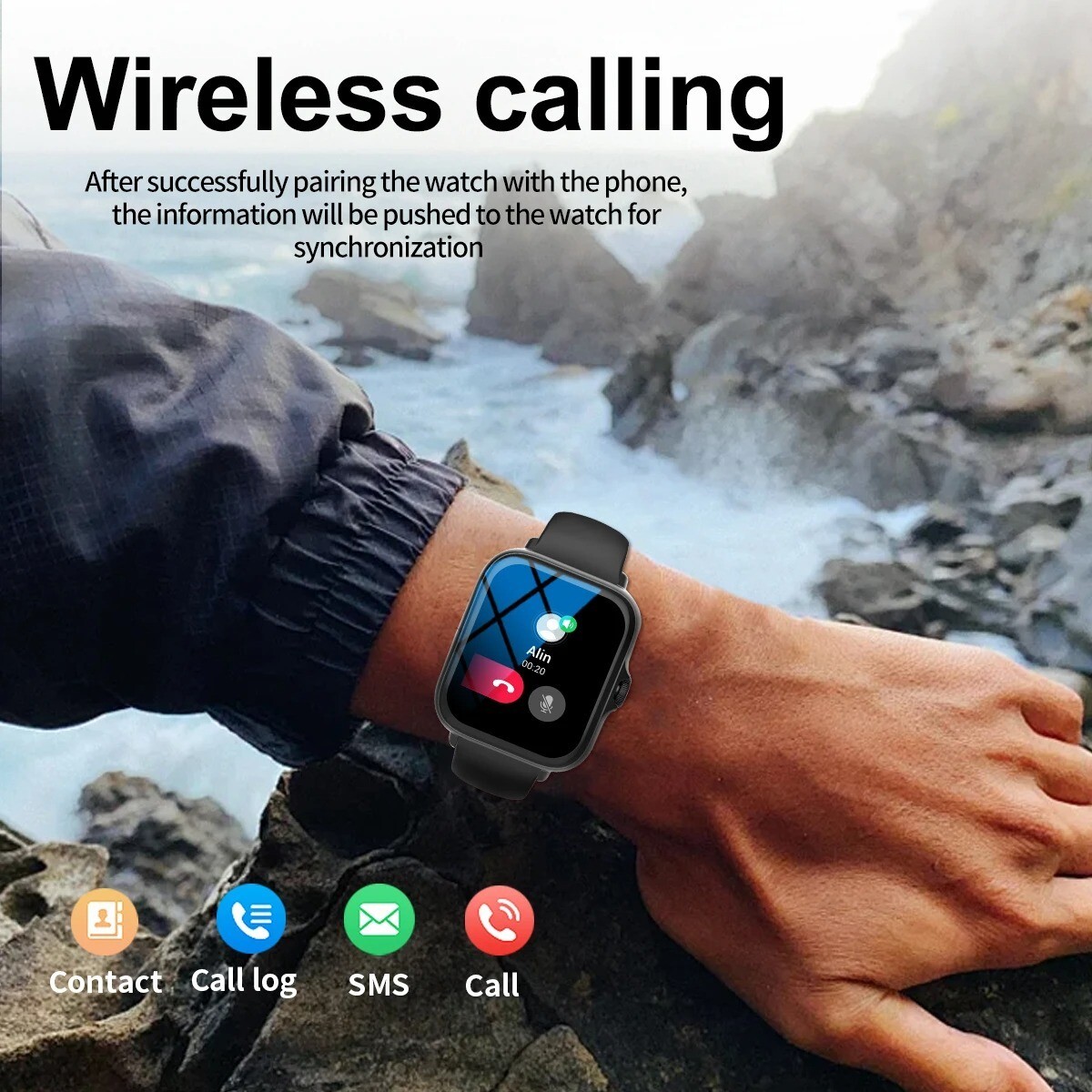 Smart watch with full touch screen, call, message reminder, music control and ot