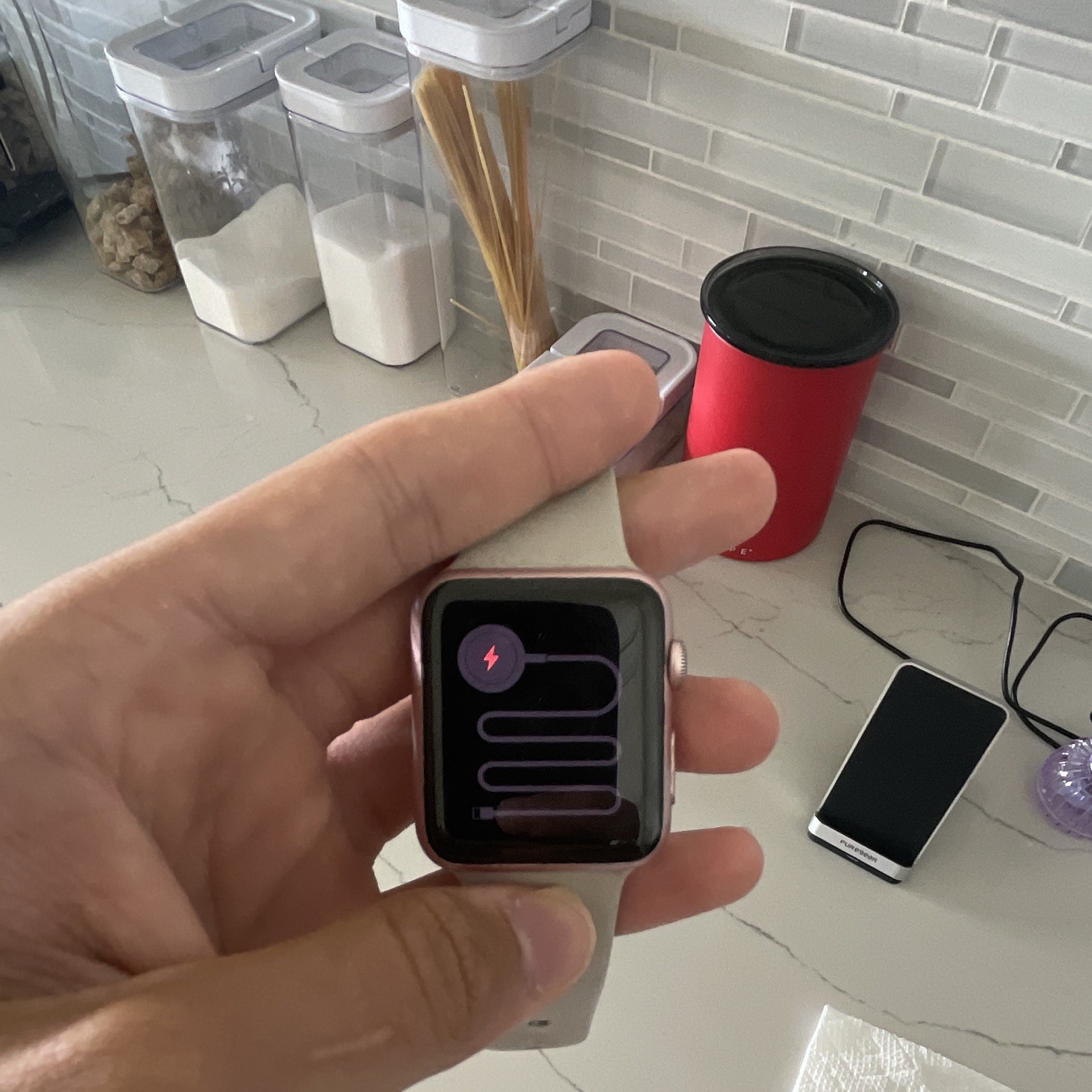 Apple Watch 38mm Pink Aluminum Case White Silicone Band Touch Screen Unlocked
