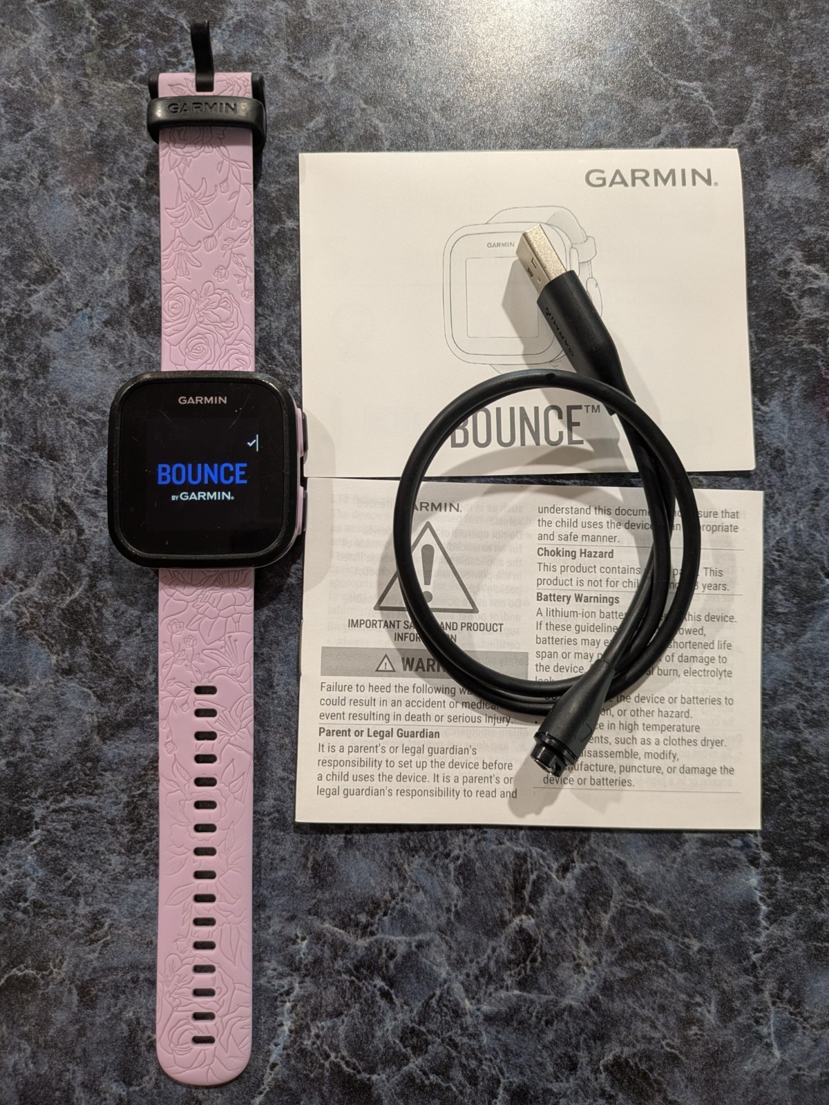 Garmin Bounce Kids Smart Watch Lilac Floral GPS Text/Voice/Track 010-02448-01