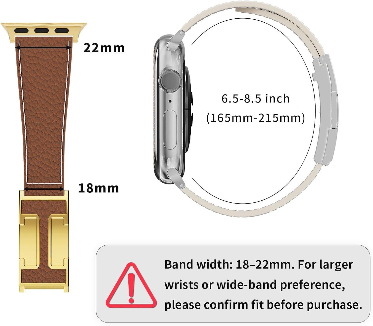Brown Leather Magnetic Watch Band with Gold Buckle for Apple Watch Ultra 49mm