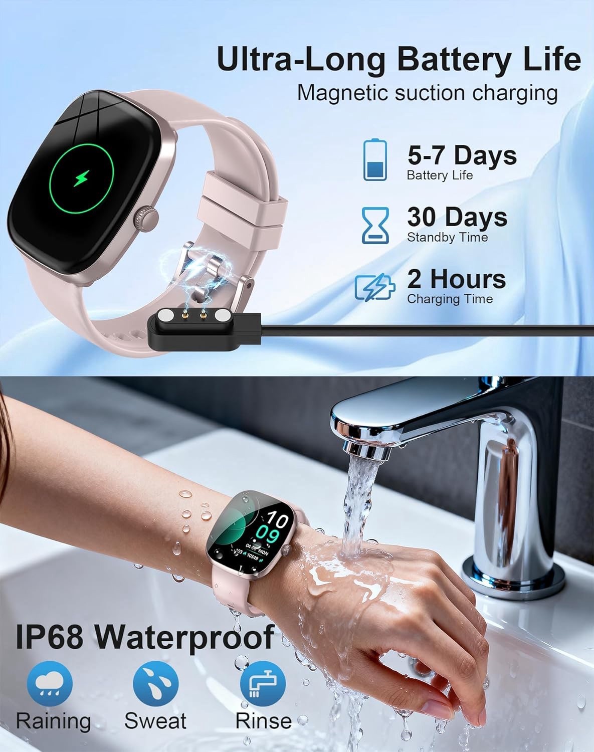 Smart Watch for Women Men, 1.85″ HD with 120 Sports Modes, 5.3 Bluetooth Call, 2
