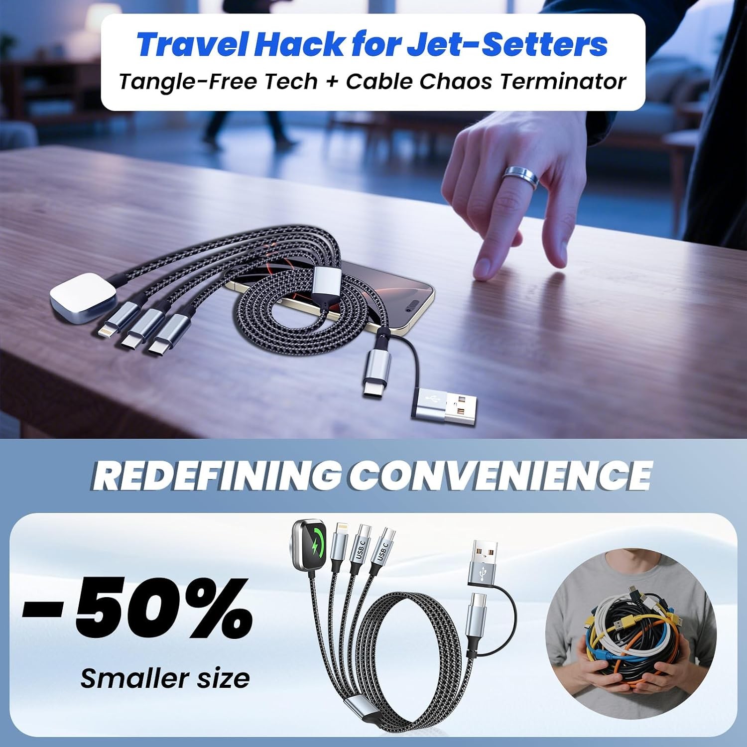 Travel Vacation Essentials 4 in 2 Dual Type C Multi Charging Cable for Watch Cha