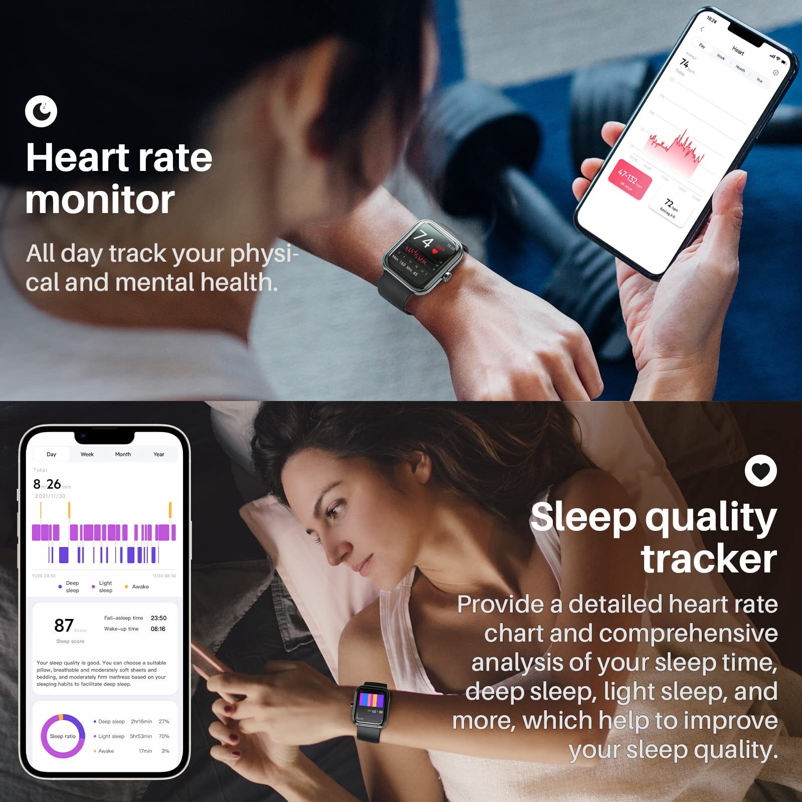 TOZO S2 44mm Smart Watch Alexa Fitness Tracker Touch Screen Waterproof 5ATM