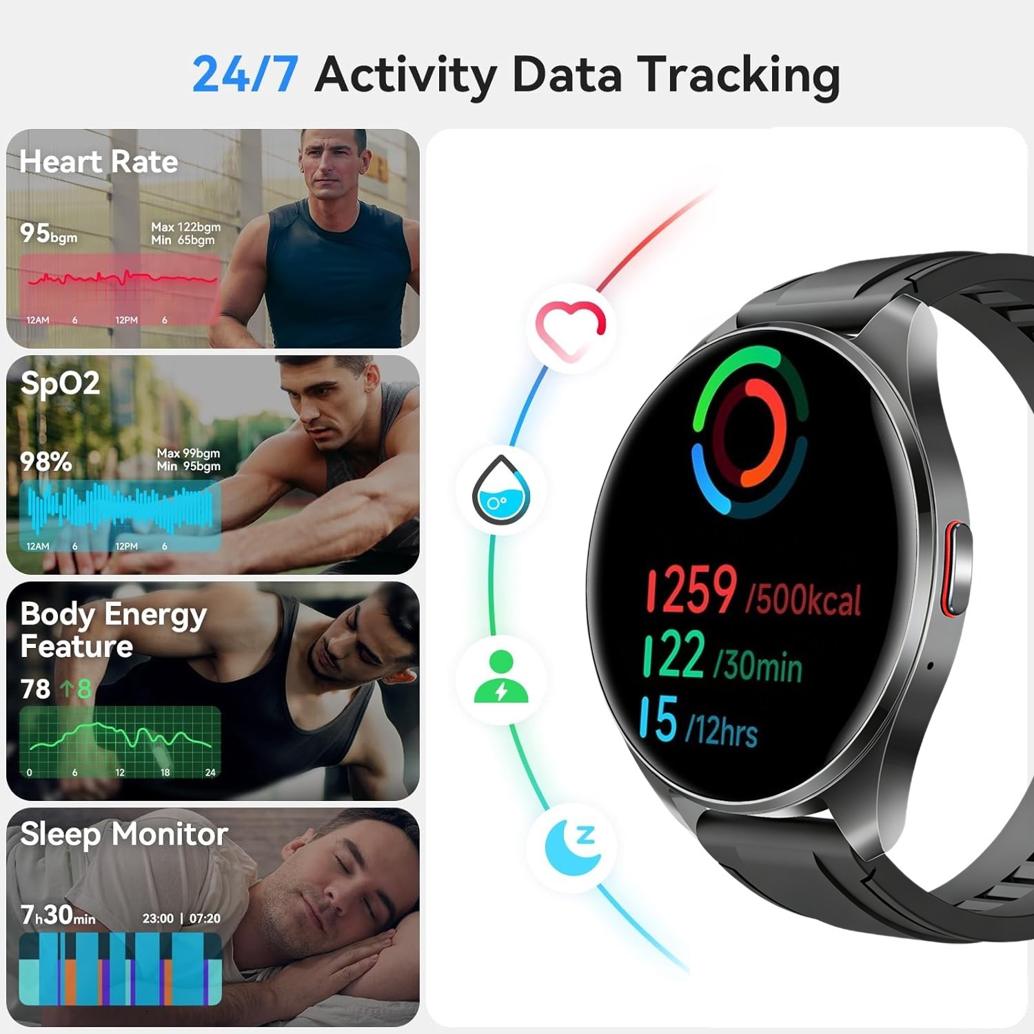 W&O Men’s Women’s Modern Sports Smart Watch, Complete with 2 Replacement Straps