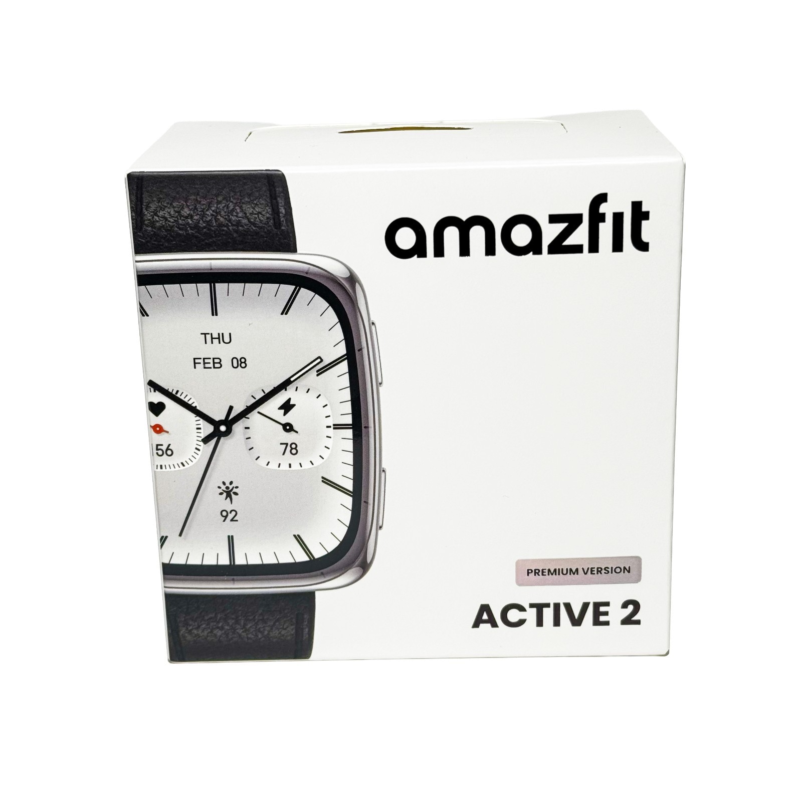 Amazfit Active 2 Square Premium Smartwatch 44mm Black Leather GPS AMOLED New