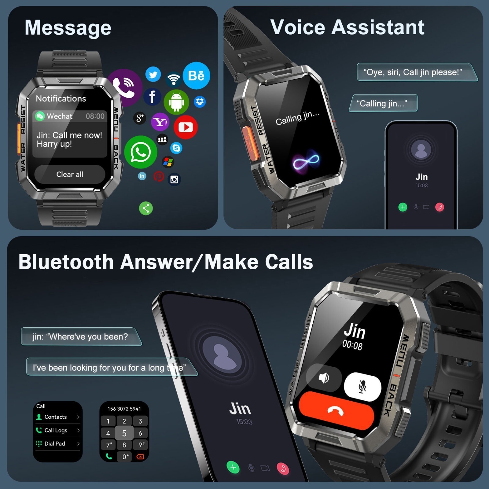 Men Tactical Military Smart Watches Health Tracker Waterproof for Android IOS