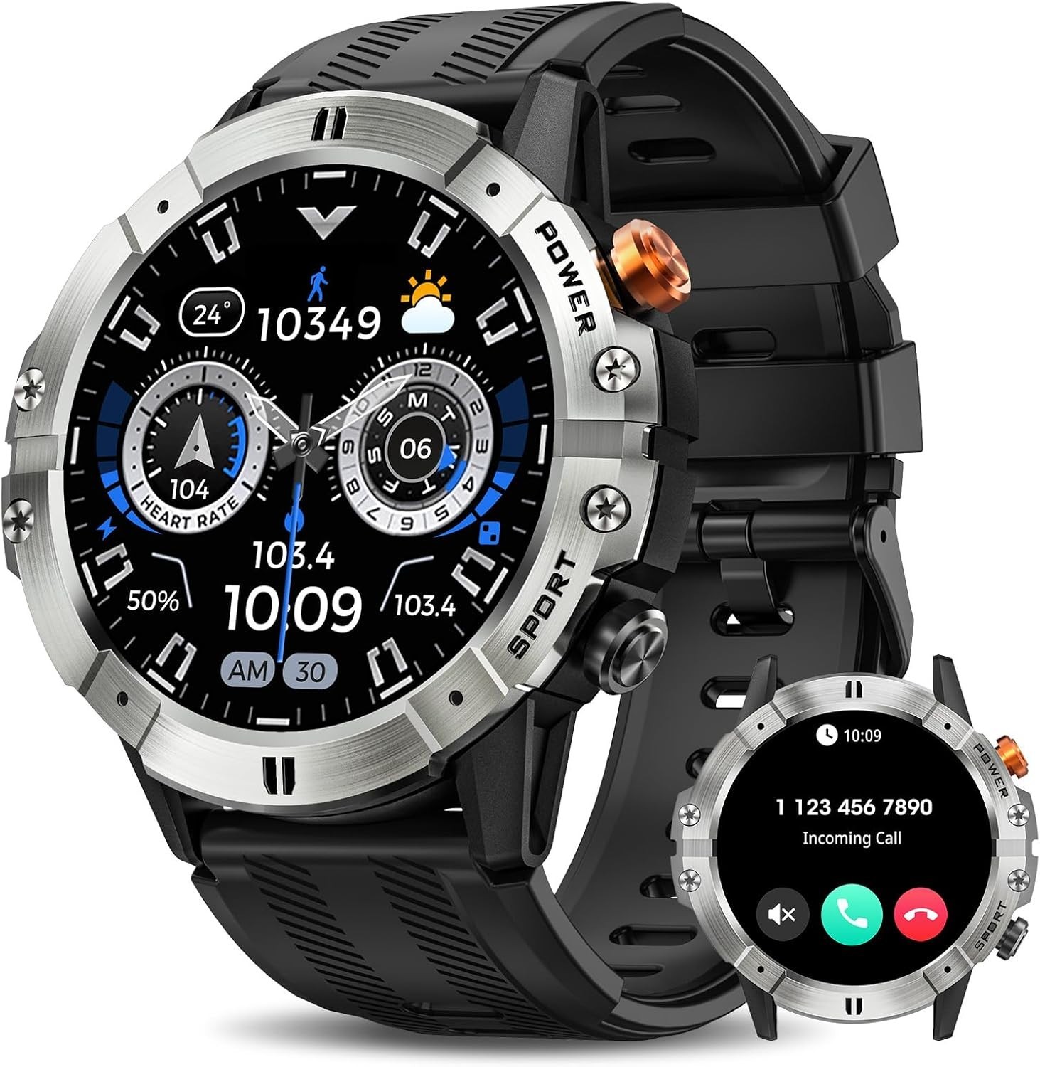 Military Smart Watch for iPhone 17 16 15 Pro Max Air Rugged Tactical Call IP68