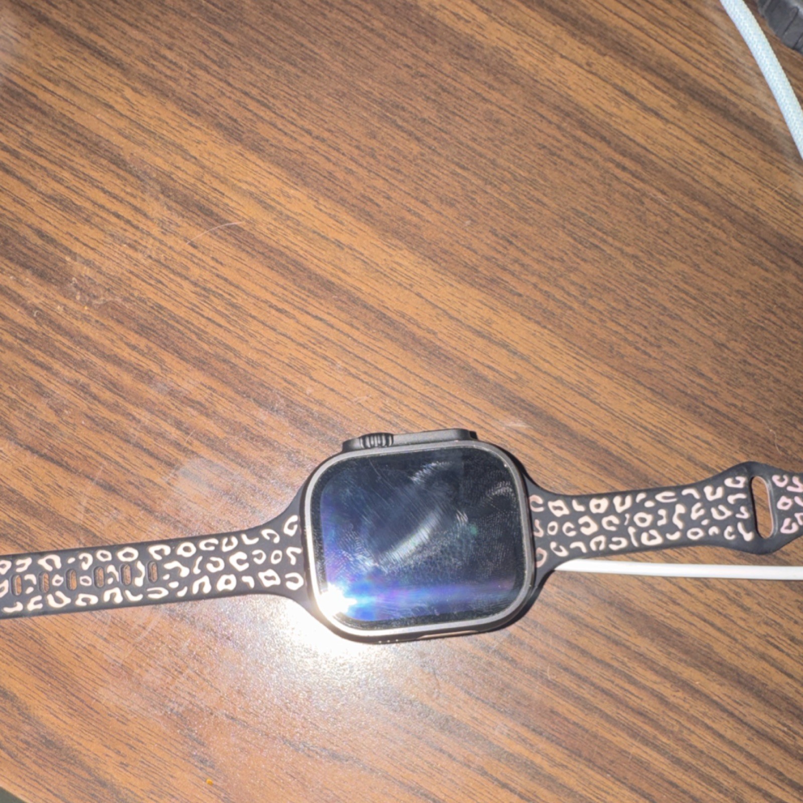 Apple Smartwatch Silver 49mm Touchscreen Multicolor Silicone Leopard Band