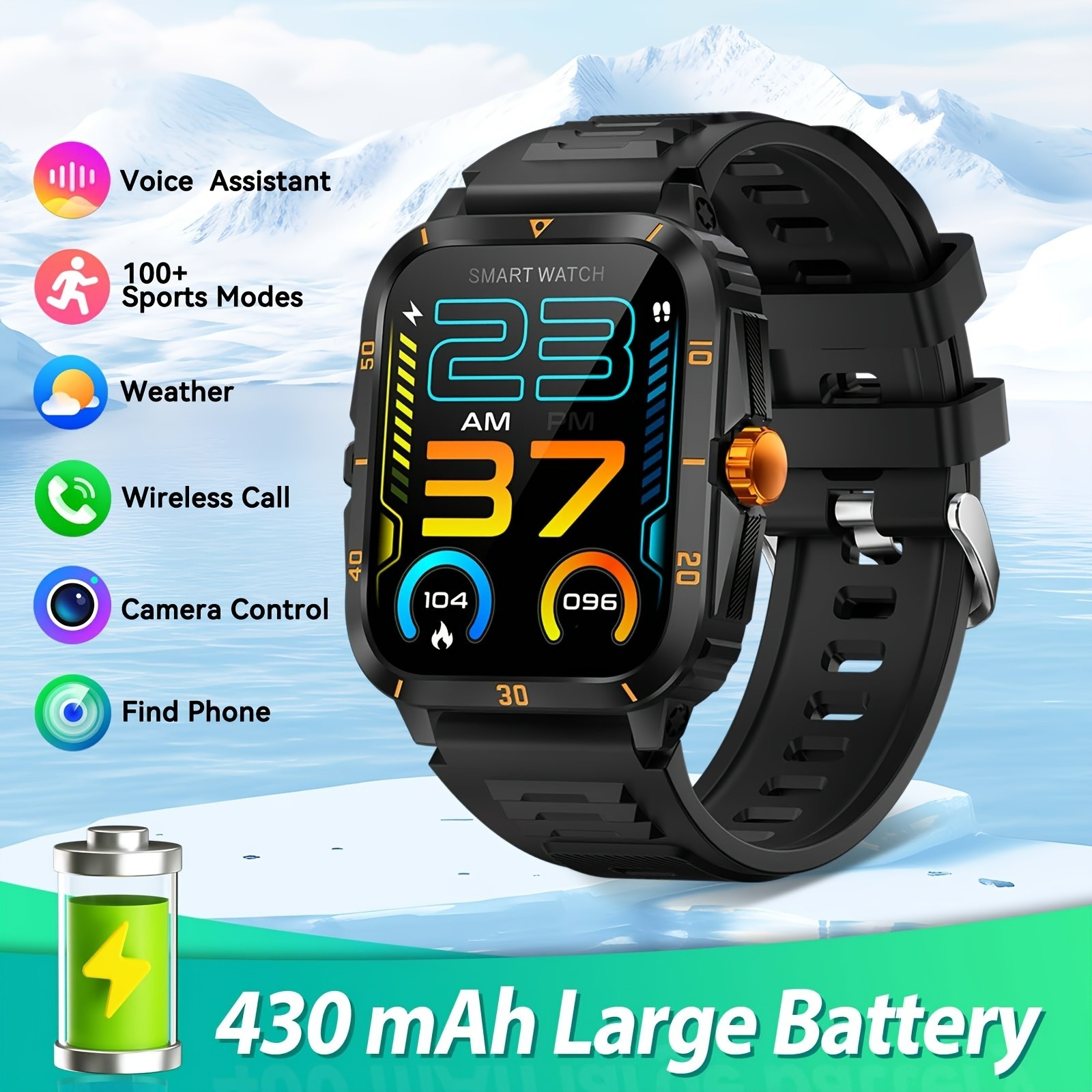 Smart Watch 1.96″ Bluetooth 5.3 Fitness 3ATM Waterproof USB for iPhone ANDROID