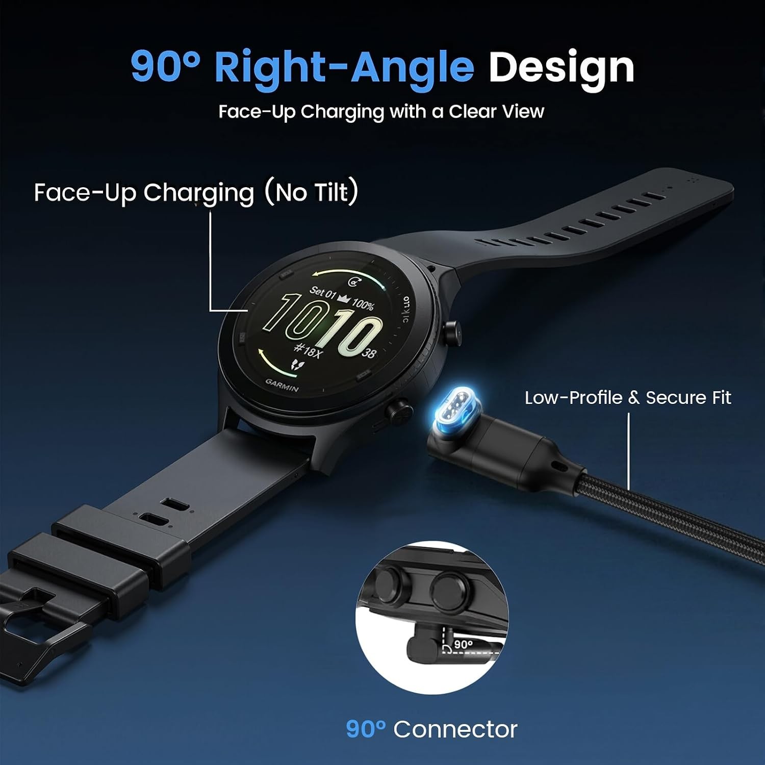 1.5ft 2-in-1 Charger Cable for Garmin Watch, L-Shape USB C Power Cord for Fenix
