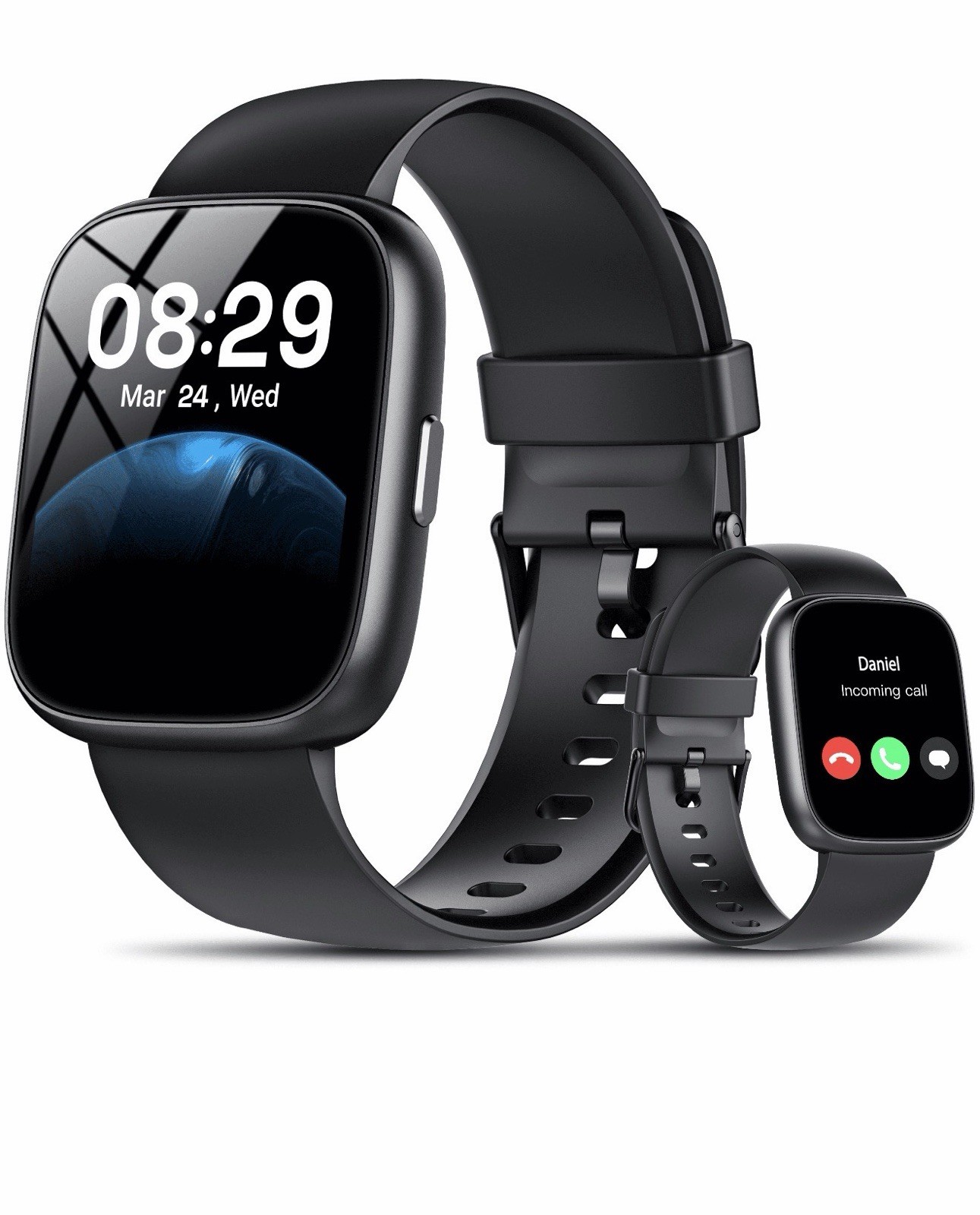 1.83 in HD Touchscreen Smart Watch Bluetooth Calling IP68 Black Silicone Band