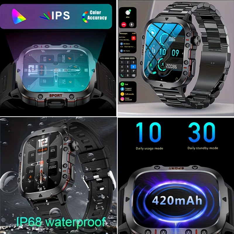 🔥Military Smart Watch for Men Bluetooth Call Rugged Fitness Tracker Android iOS