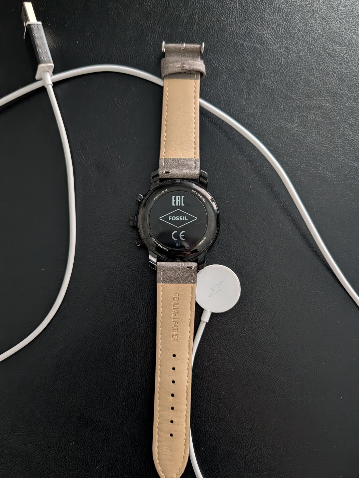Fossil DW4A Gen 4 Wear OS Smartwatch 44mm Black Steel Gray Leather Band