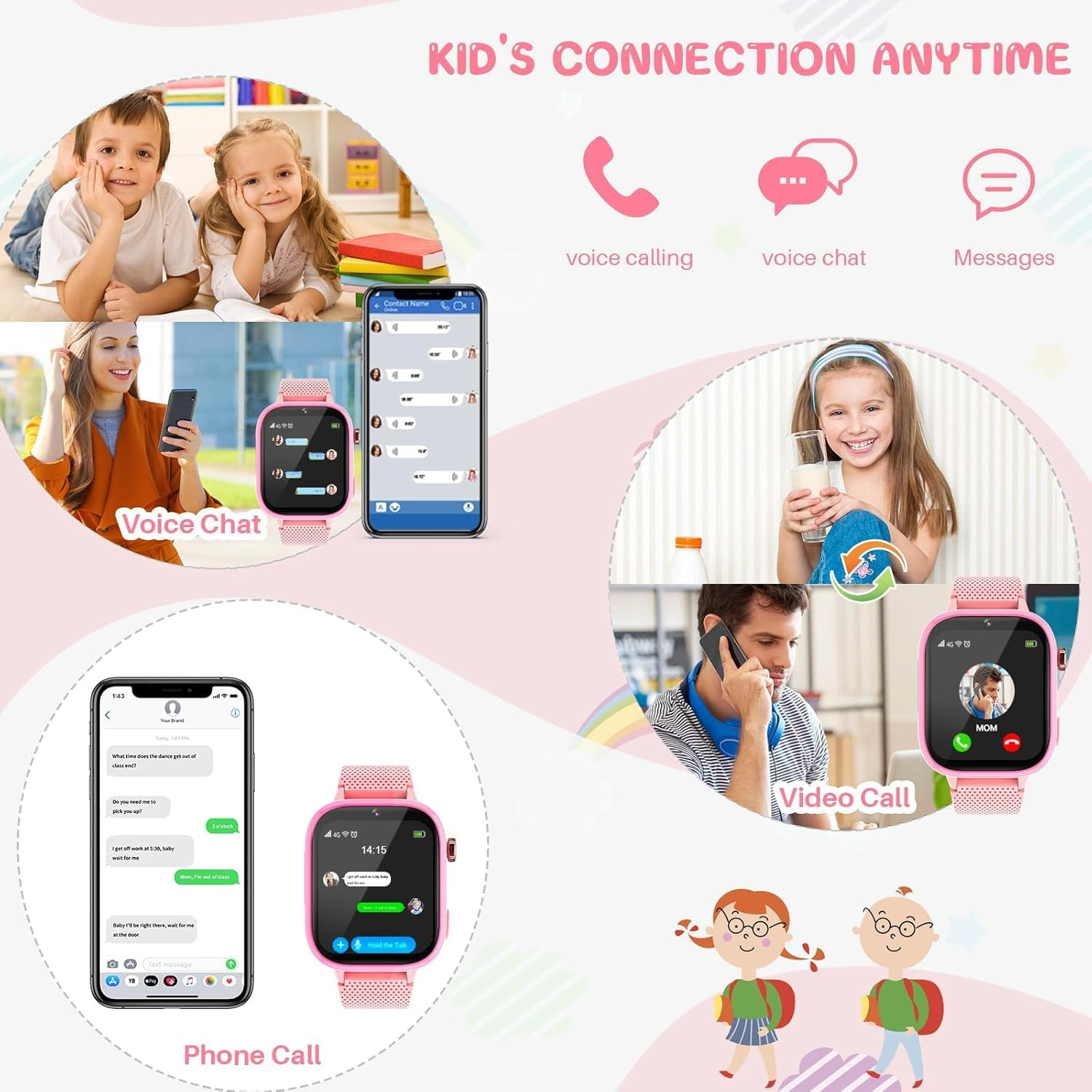 4G Kids Smart Watch, 15 Exciting Games, Two-Way Calling Feature, SOS Emergency C