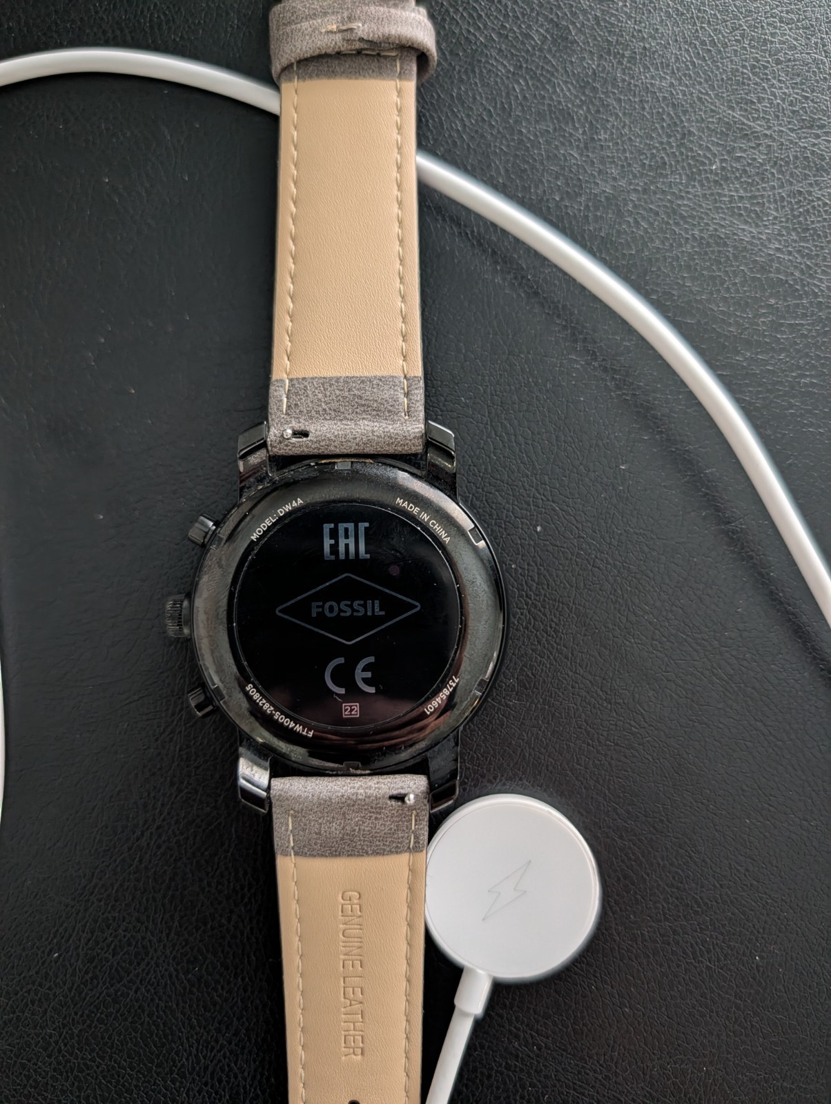 Fossil DW4A Gen 4 Wear OS Smartwatch 44mm Black Steel Gray Leather Band