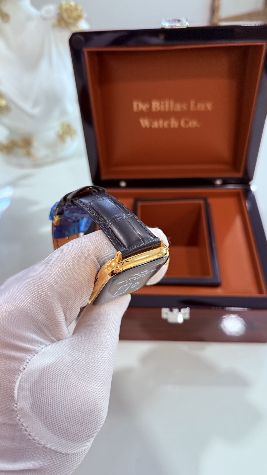 ✅ Custom 24k Gold Plated Apple Watch Series 9 Black Band | Water Resistant | Box