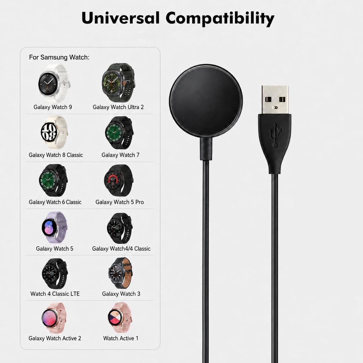 6FT Long Samsung Watch Charger Cord for Galaxy Watch 9/8/8 Classic, 7/6/2 Ultra