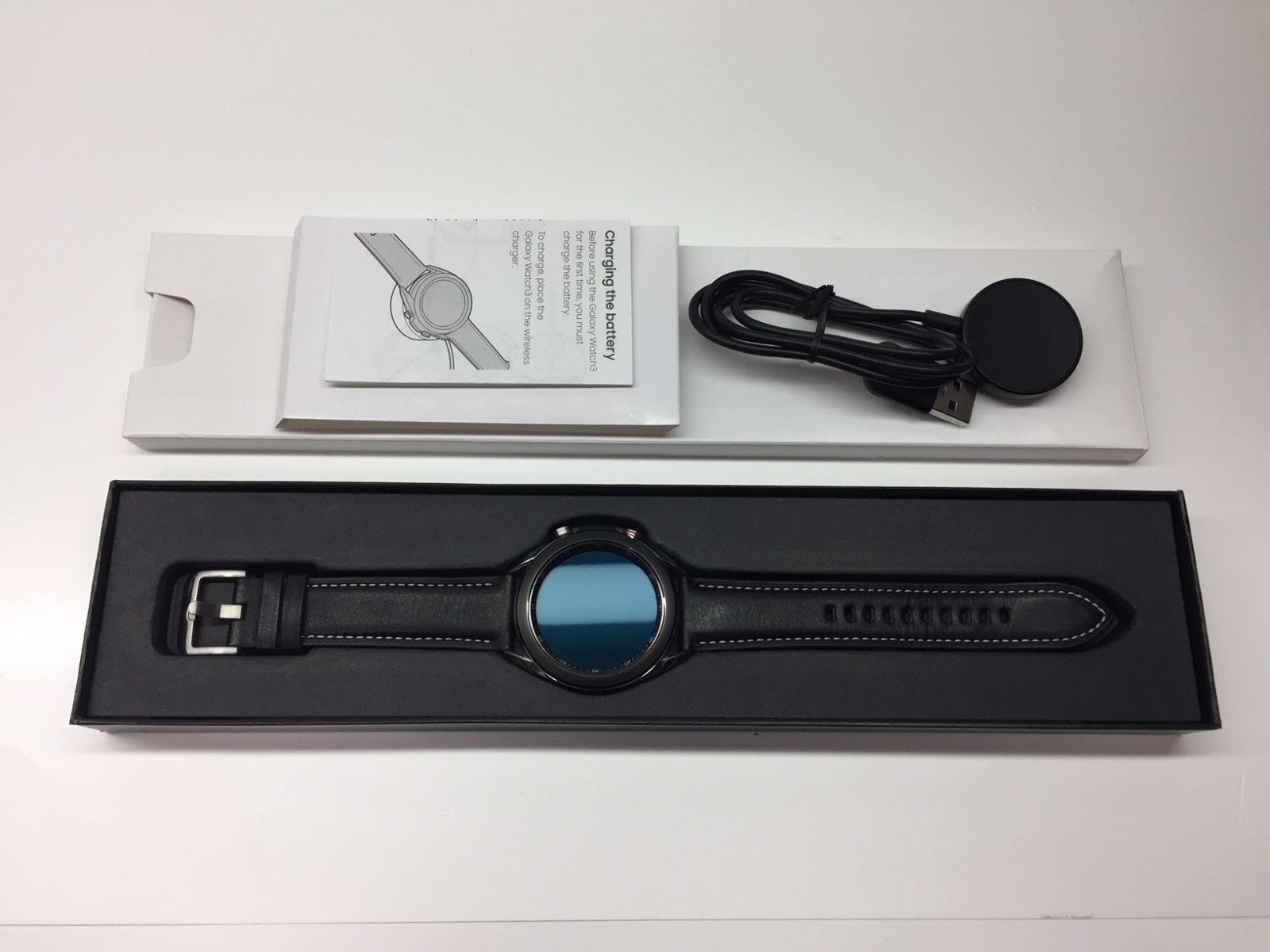 Samsung Galaxy Watch3 – 41mm Mystic Silver Steel, Black Leather Strap
