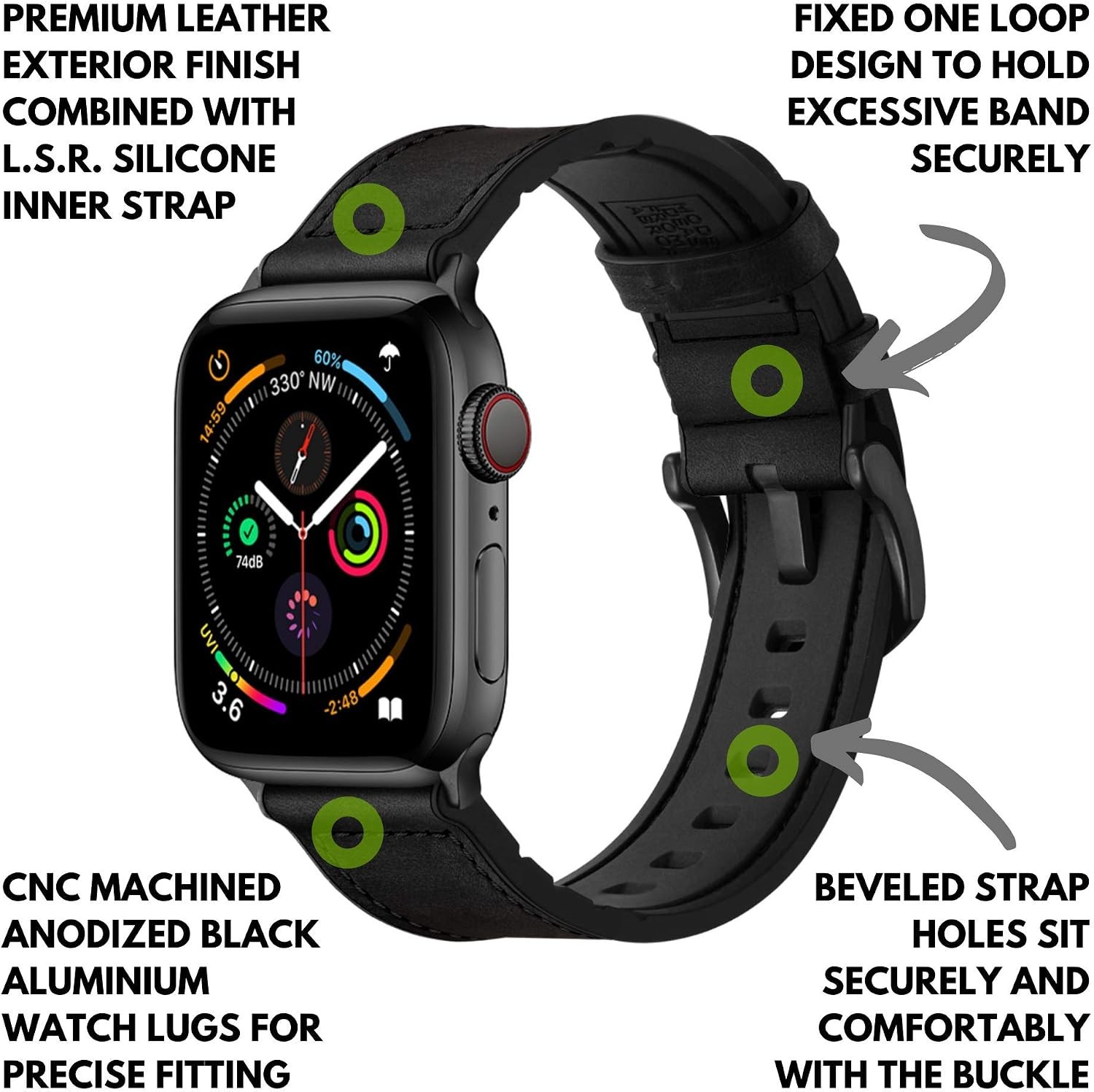 Leather Silicone Hybrid Band for Apple Watch Ultra 49mm 46mm 45mm 44mm 42mm
