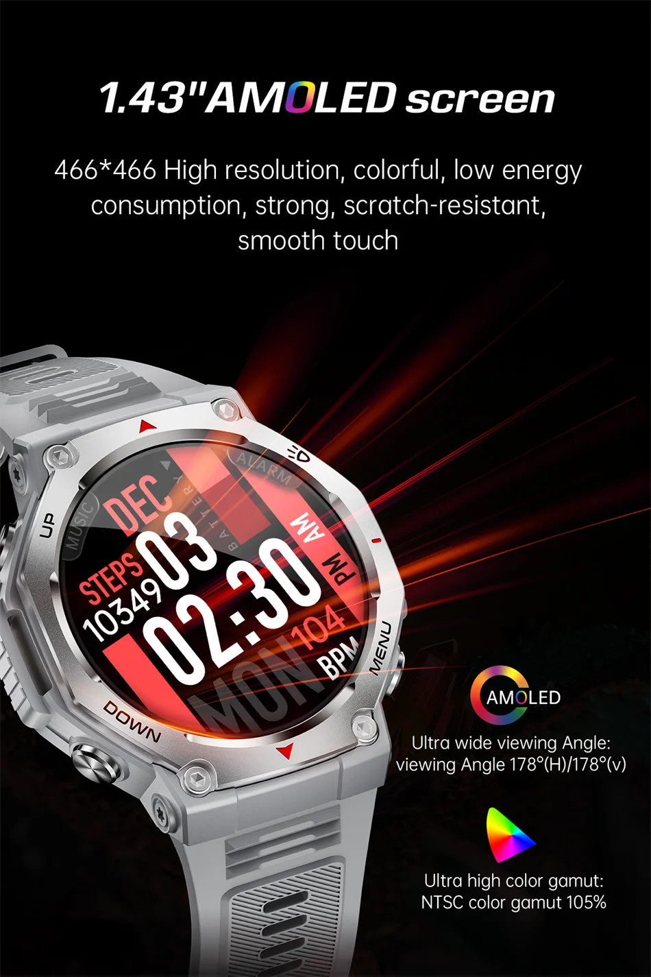 Military Smartwatch 1.43″ AMOLED GPS Bluetooth Call Waterproof Sports Watch