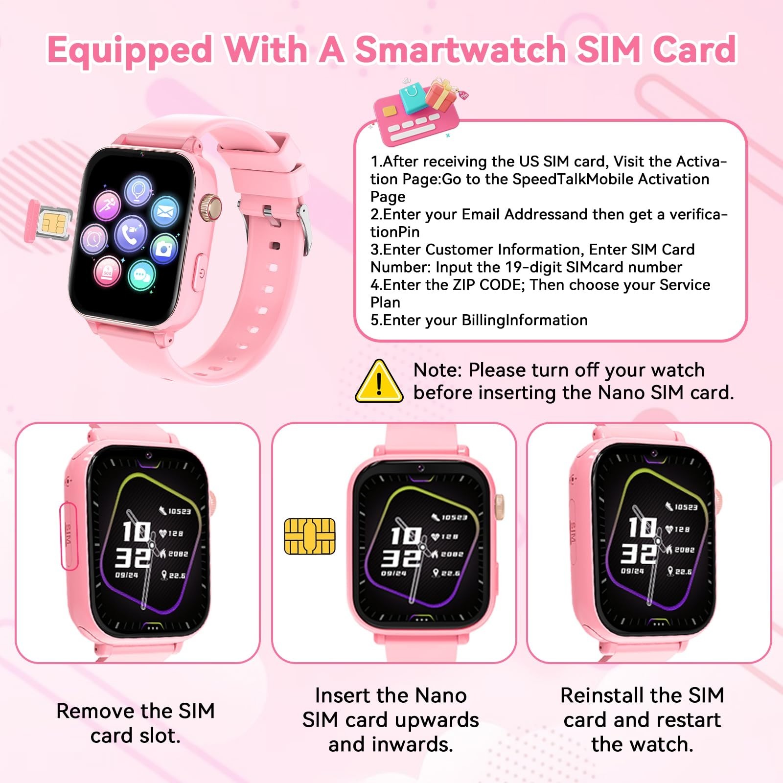 4G Kids Smart Watch Phone GPS, Video Call, SOS, Games, Touch Screen – Pink