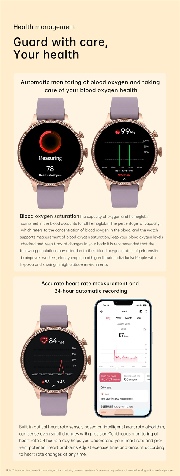 Luxury Women Smart Watch Fitness Tracker Bluetooth Wristwatches for Android iOS