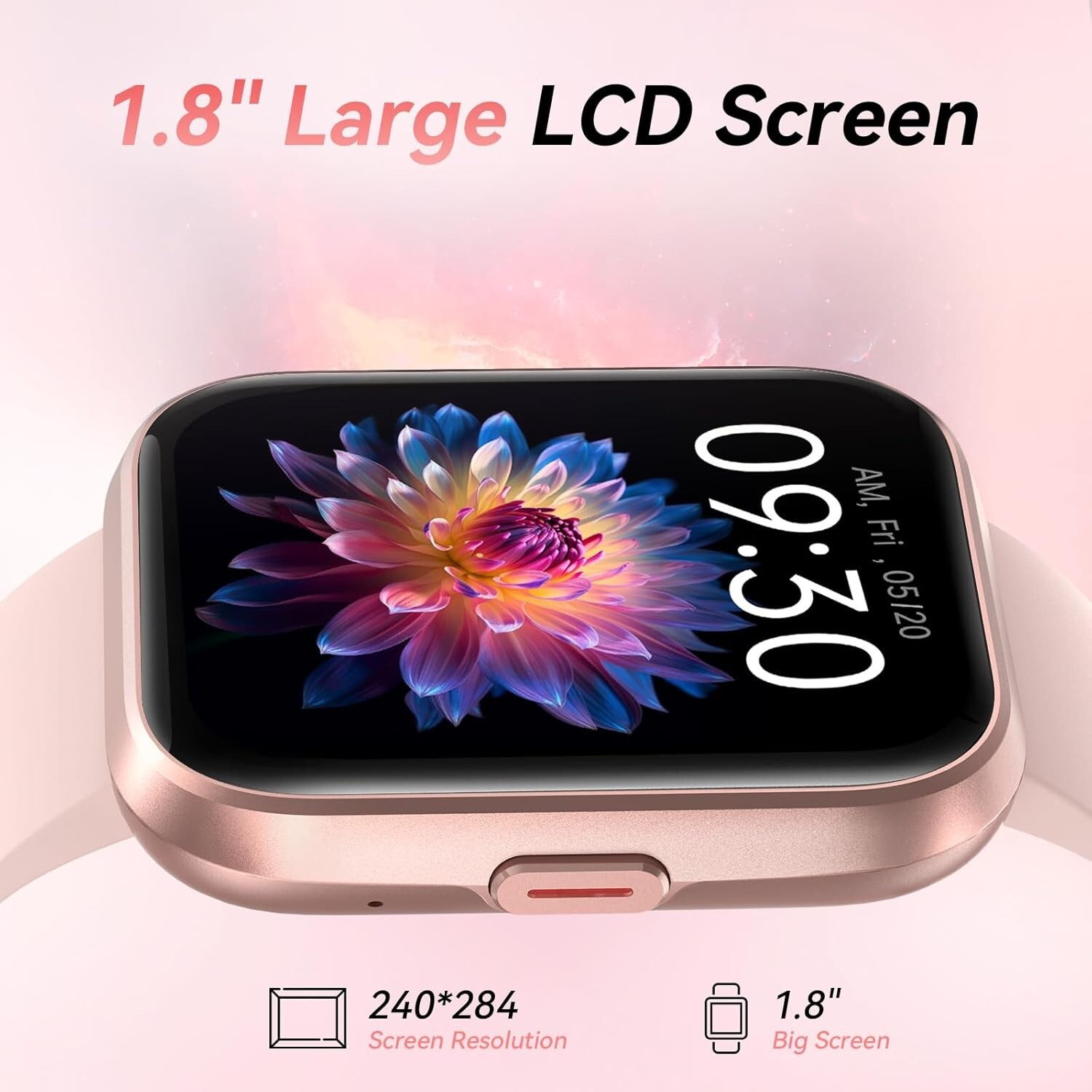 Elegant 1.8” HD Smartwatch for Women – Alexa, Bluetooth Calls, Waterproof