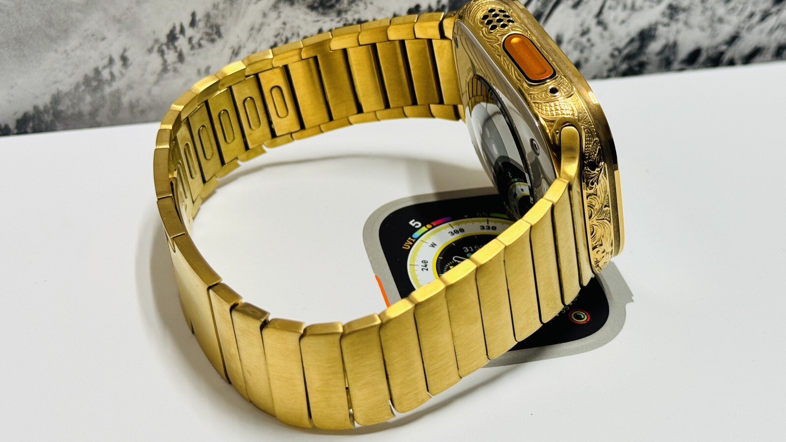 Apple Watch ULTRA 49mm Hand Engraved 24k Gold Plated With 24k Gold Plated Link B