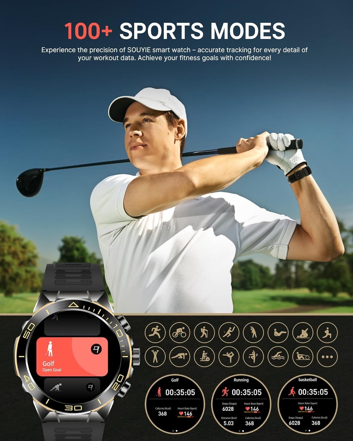 Smart Watch for Android iPhone, 400mAh Heavy Duty Smartwatch Heart Rate Monitor