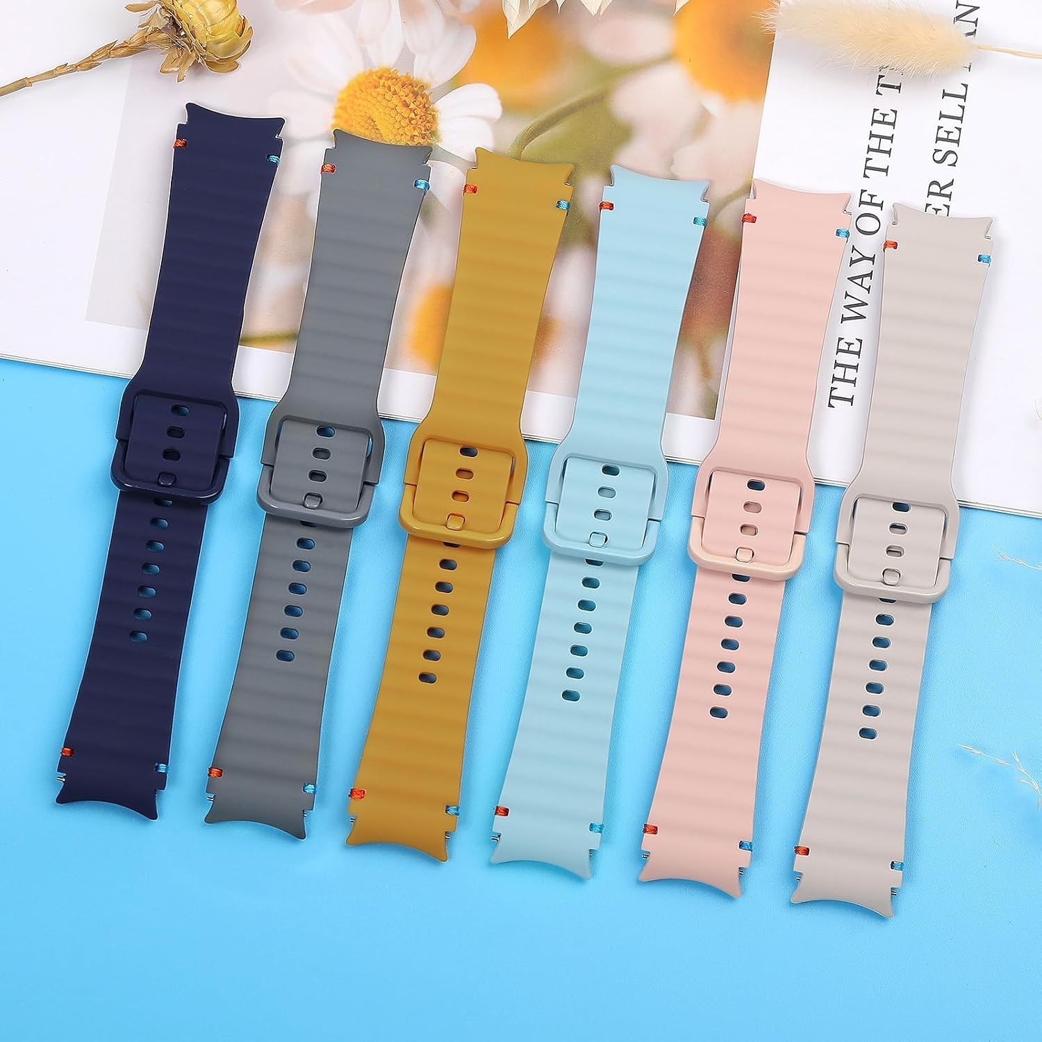 6 Pack Silicone Bands for Samsung Galaxy Watch 7 40mm 44mm, Soft No Gap Straps