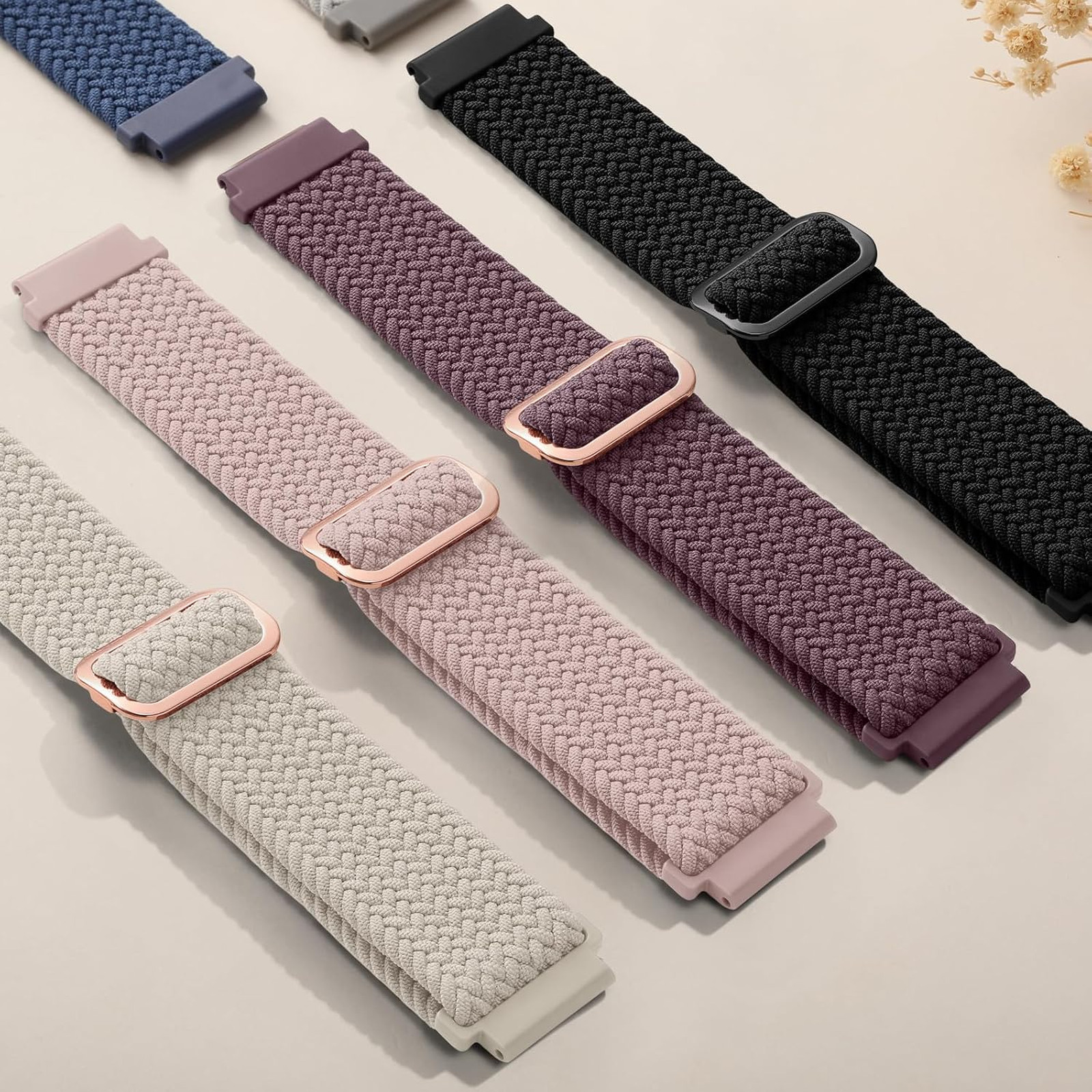 SNBLK 3 Pack 18mm 20mm 22mm Braided Watch Band Compatible with Garmin Vivoactive