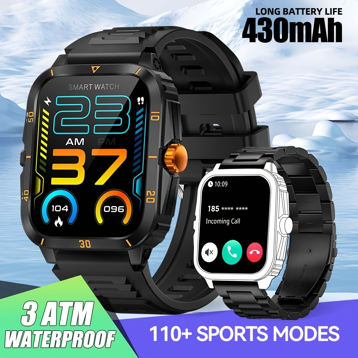 Smart Watch 1.96″ Bluetooth 5.3 Fitness 3ATM Waterproof USB for iPhone ANDROID