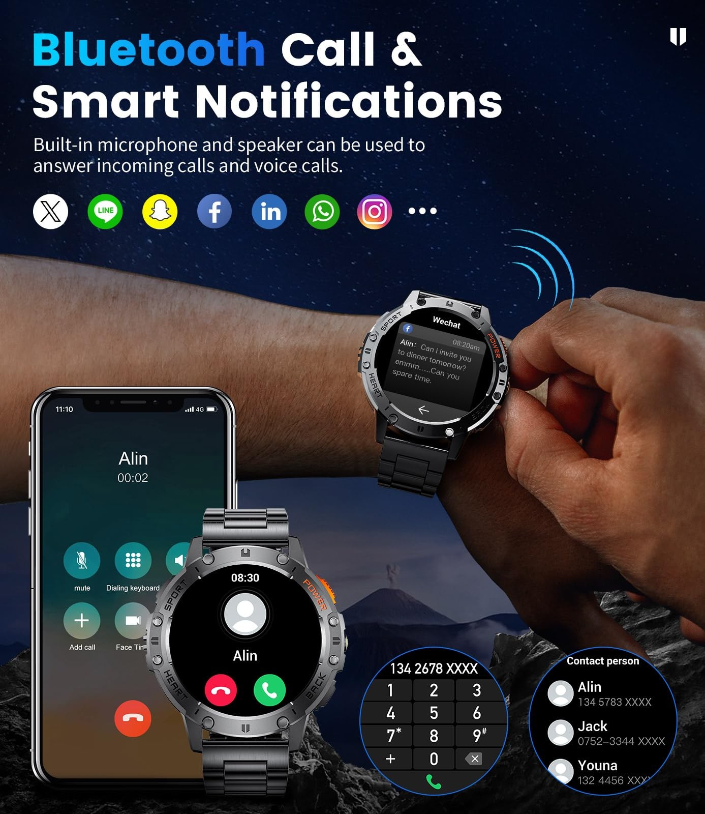 LIGE EF5-A Military Smart Watch Men 1.43″ AMOLED 5ATM Waterproof Calls 530mAh 3