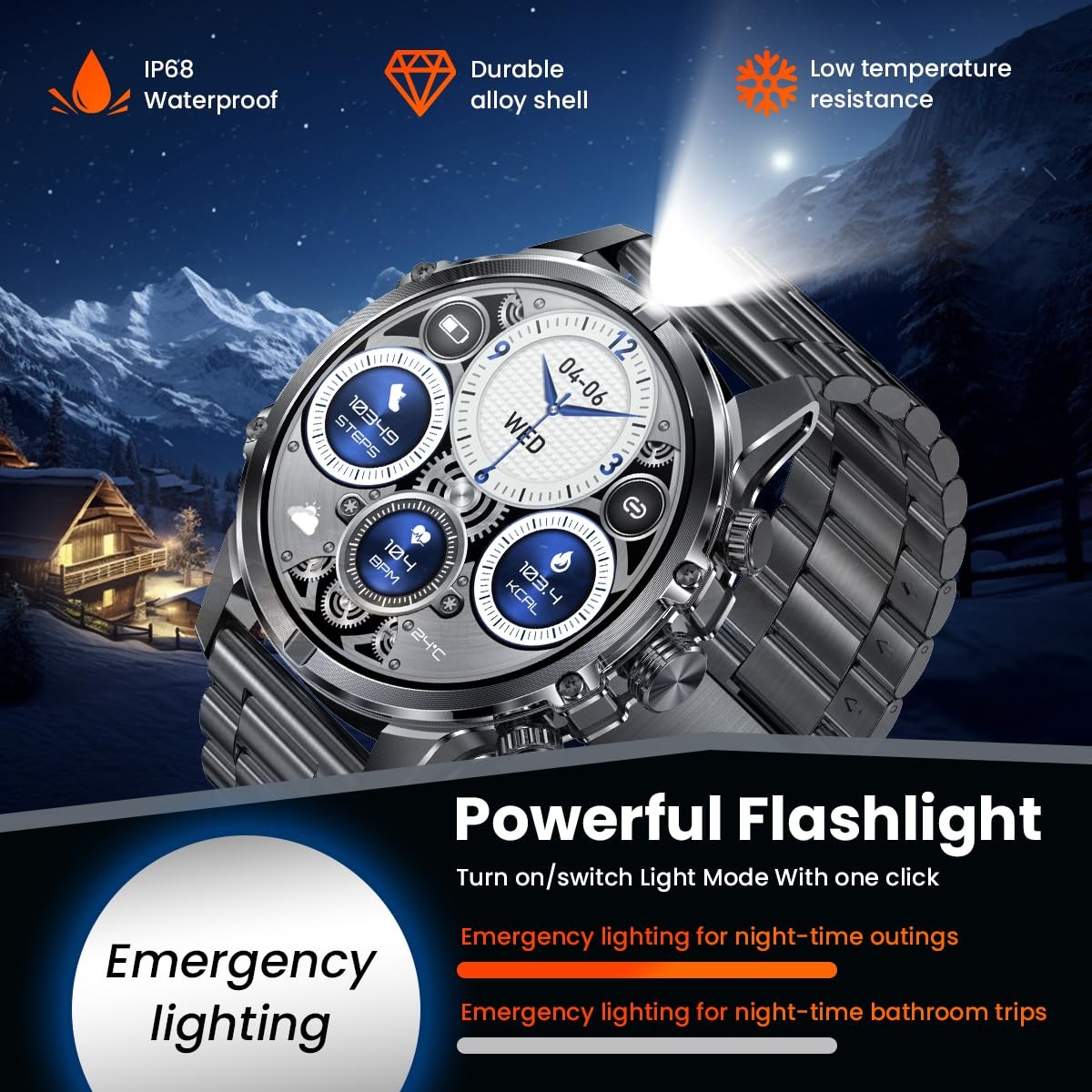 , 1.75-Inch AMOLED Display, IP67 Waterproof for Men with Flashlight, Answer/M…